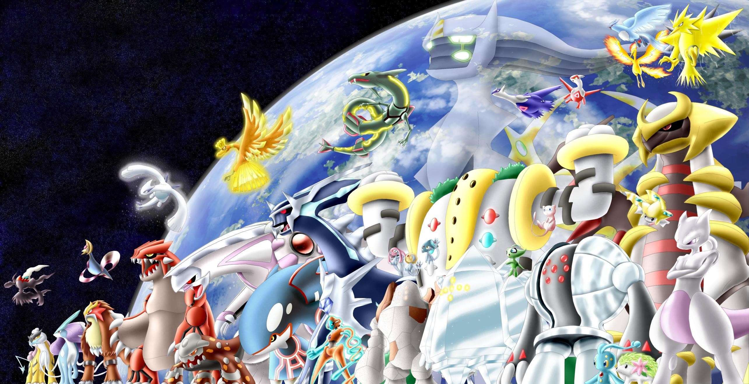 Pokemon characters gathered around Earth HD Wallpaper