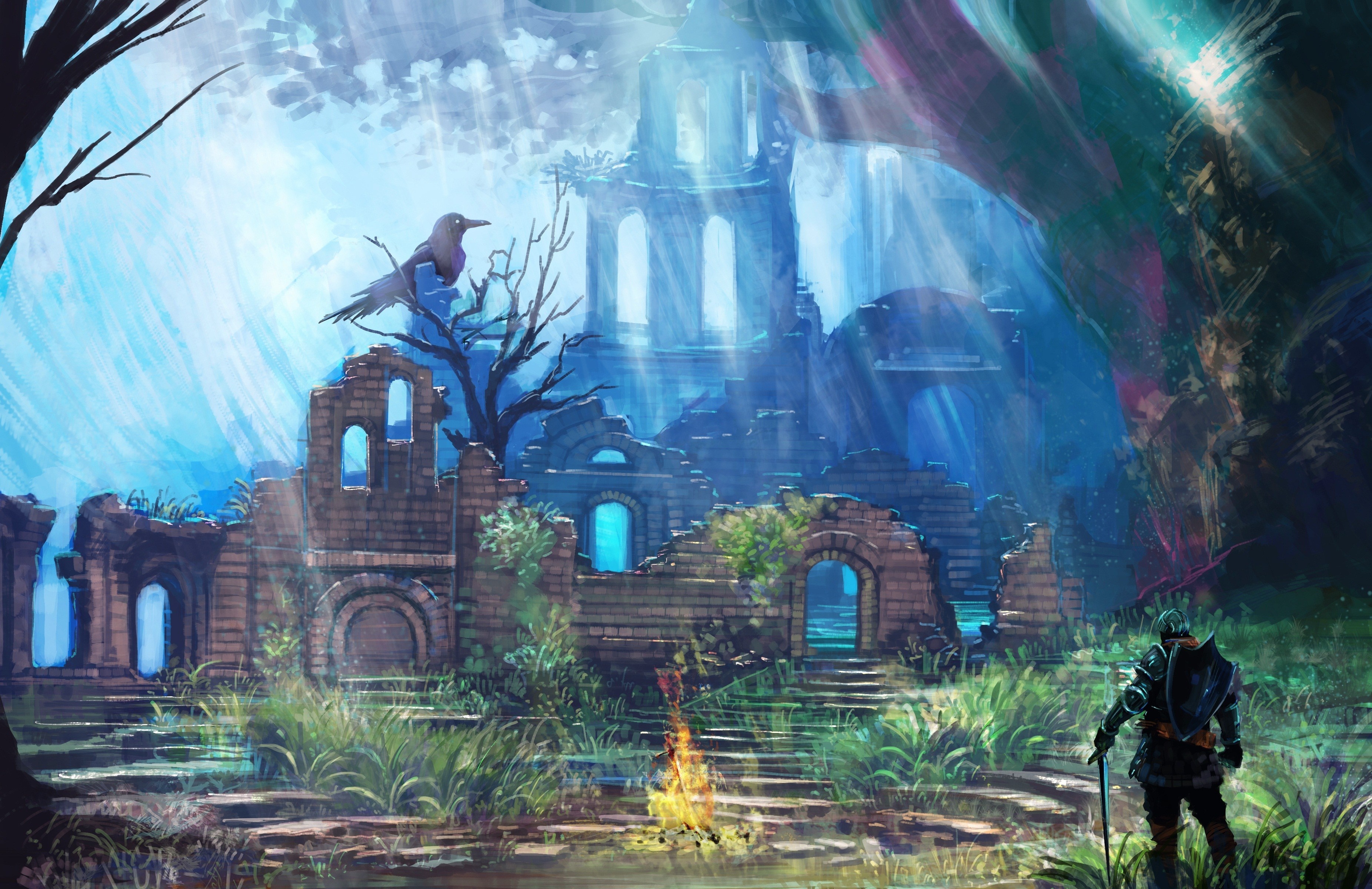 Dark Souls screenshot of ancient ruins with a knight HD Wallpaper