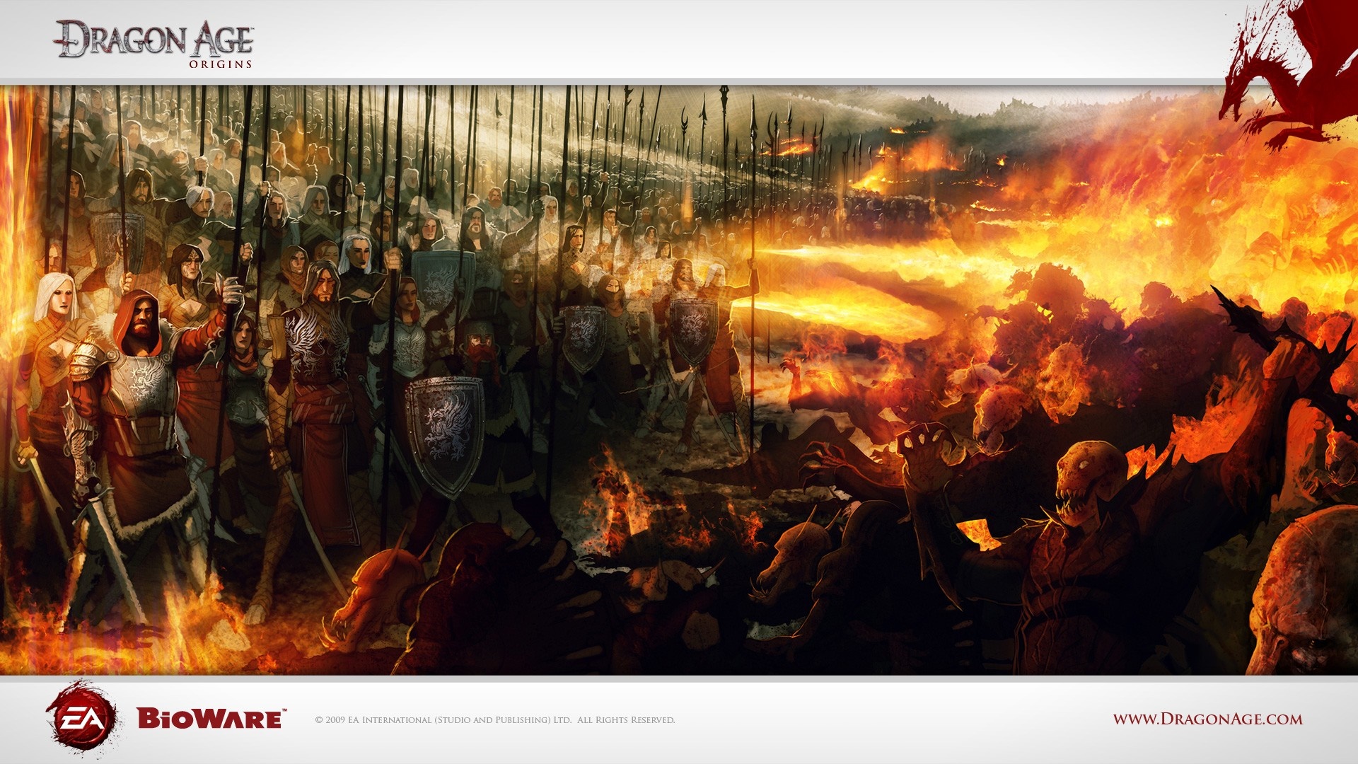 Dragon Age: Origins army facing a horde of demons HD Wallpaper