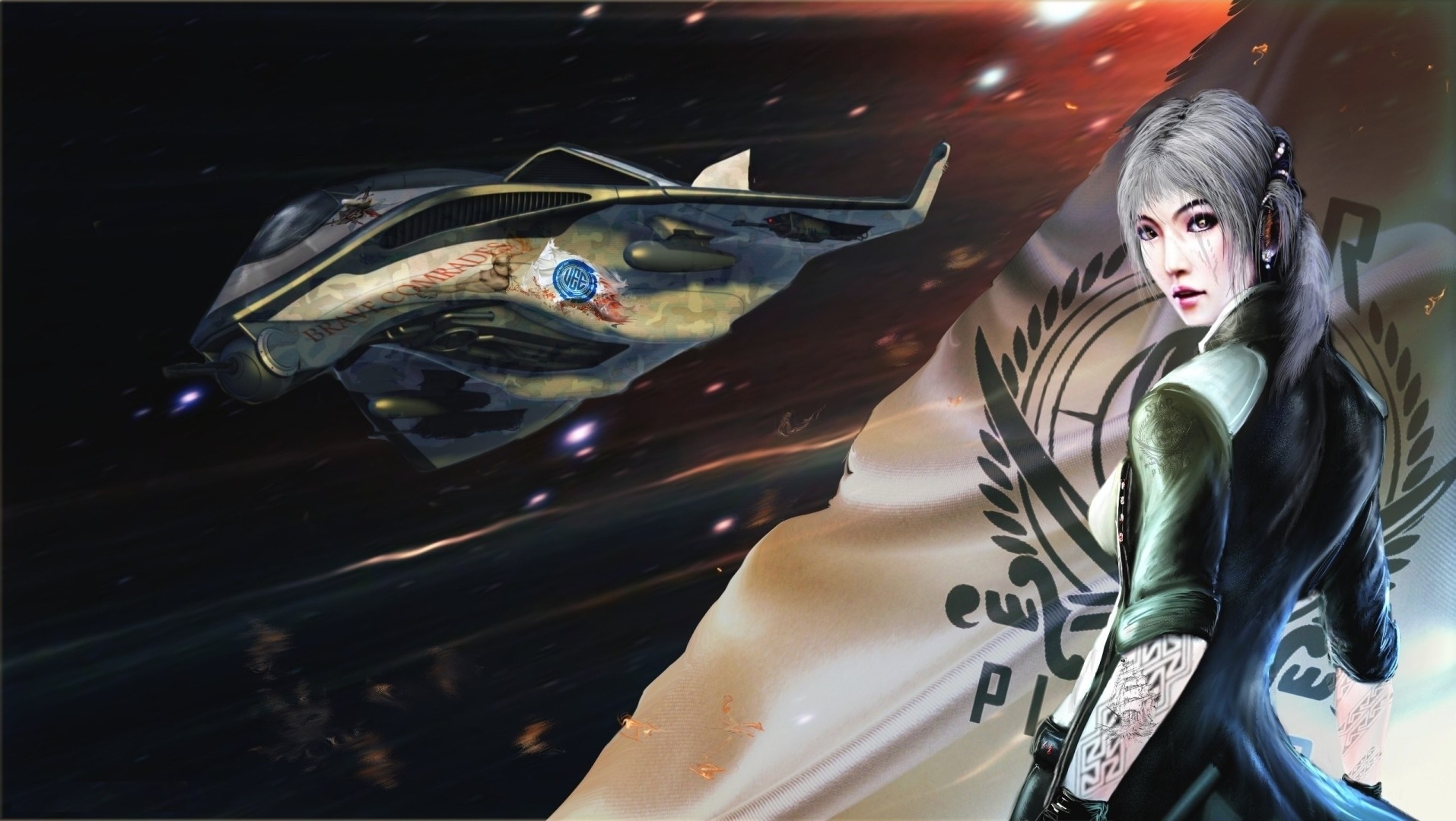 Star Citizen Avenger with a woman and a flag HD Wallpaper