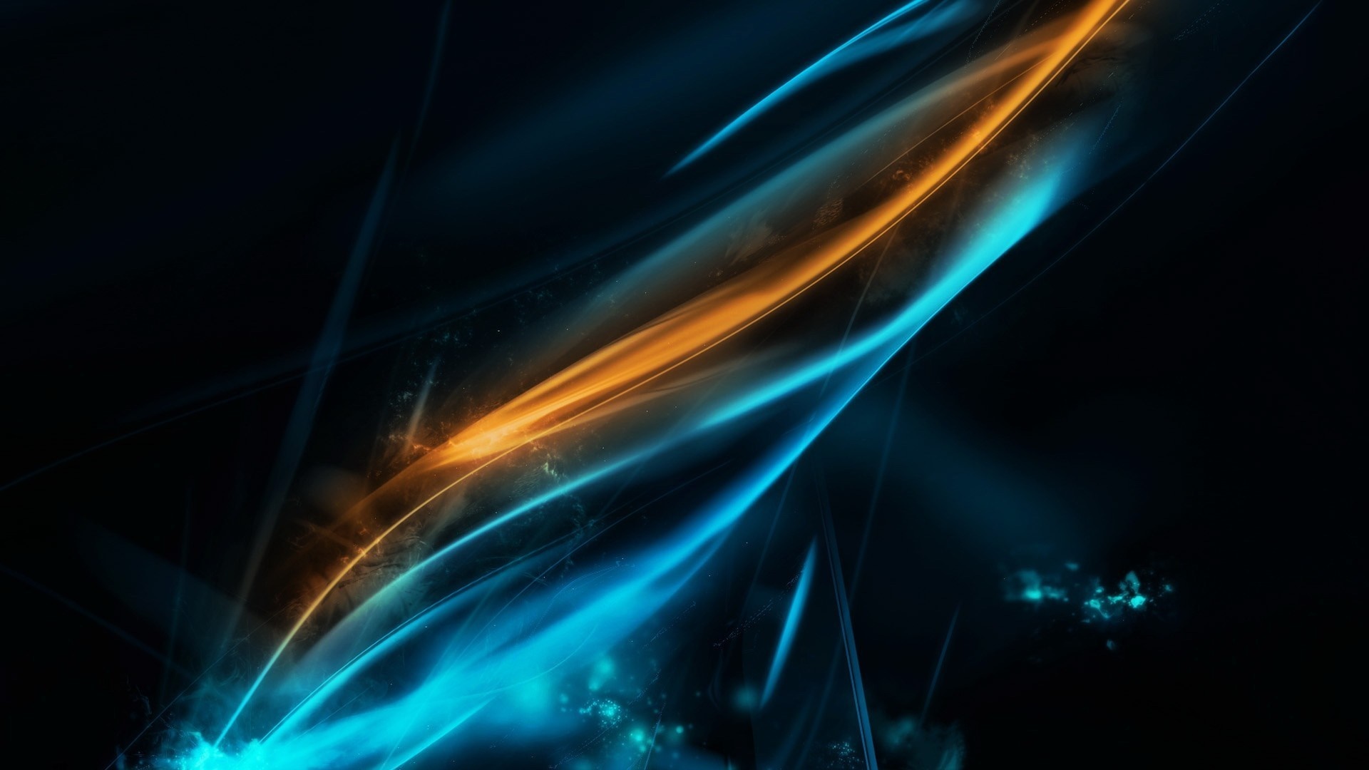 Abstract blue and orange light streaks on black background HD Wallpaper