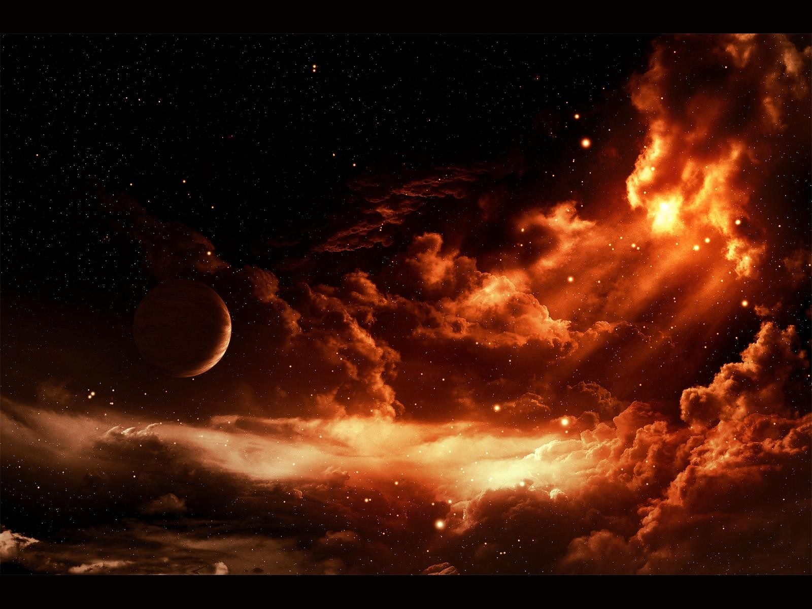 Digital art of a planet and nebula in outer space HD Wallpaper