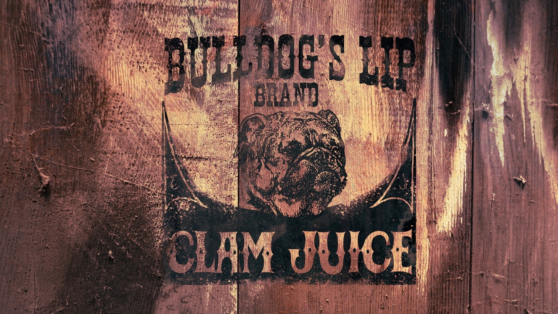 Bulldog's Lip Brand Clam Juice sign on wood HD Wallpaper
