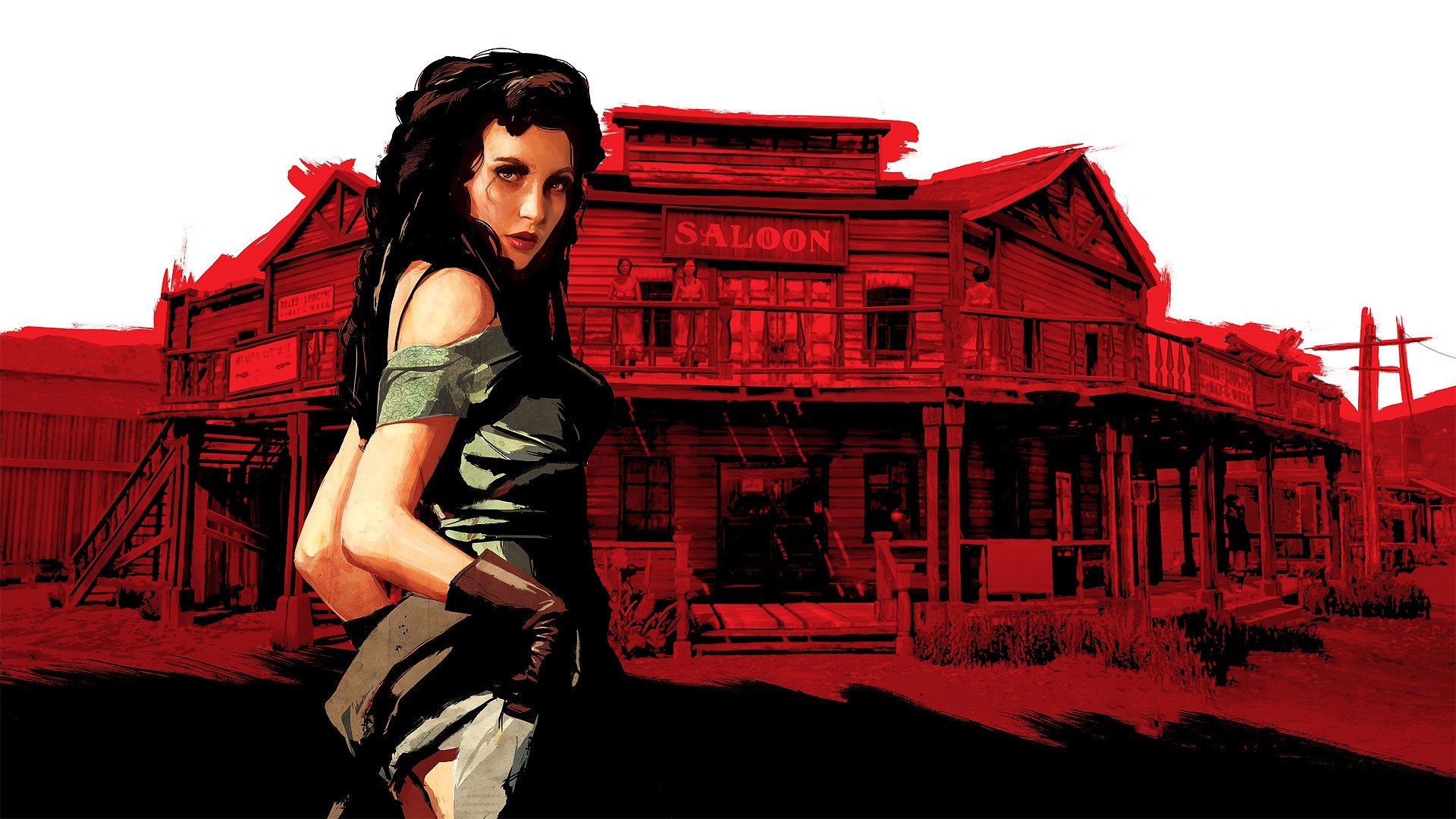 Woman in front of a Saloon from Red Dead Redemption HD Wallpaper