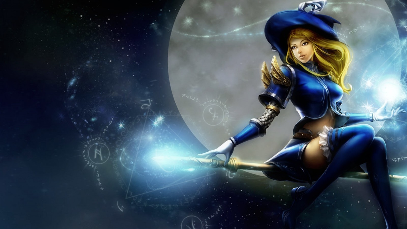 Lux from League of Legends flying on a broomstick HD Wallpaper
