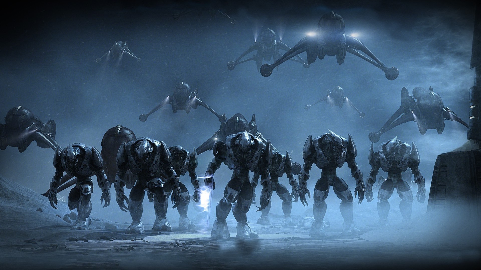 Halo Covenant Elites and Banshees in Fog HD Wallpaper