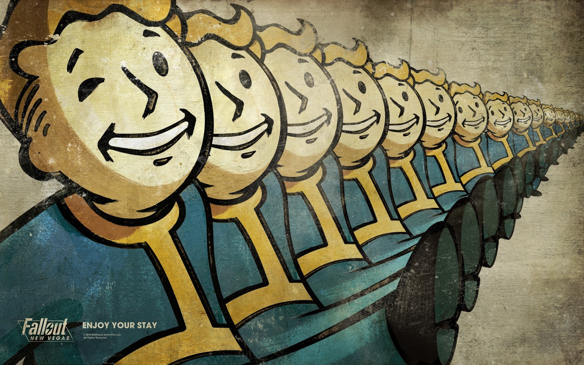 Vault Boy from Fallout: New Vegas in a repeating pattern HD Wallpaper