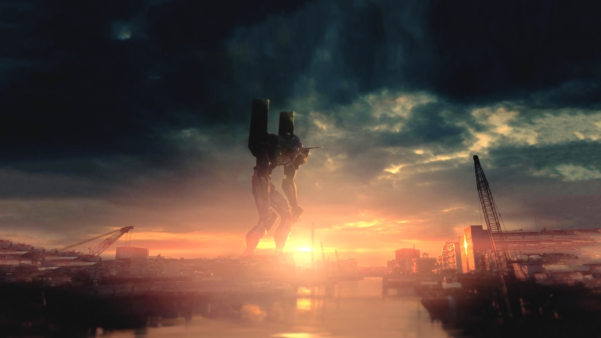 EVA Unit 01 from Neon Genesis Evangelion at sunset HD Wallpaper