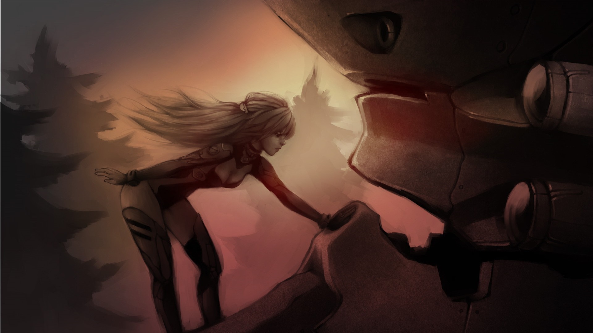 Asuka Langley Soryu from Neon Genesis Evangelion with EVA Unit 02 HD Wallpaper