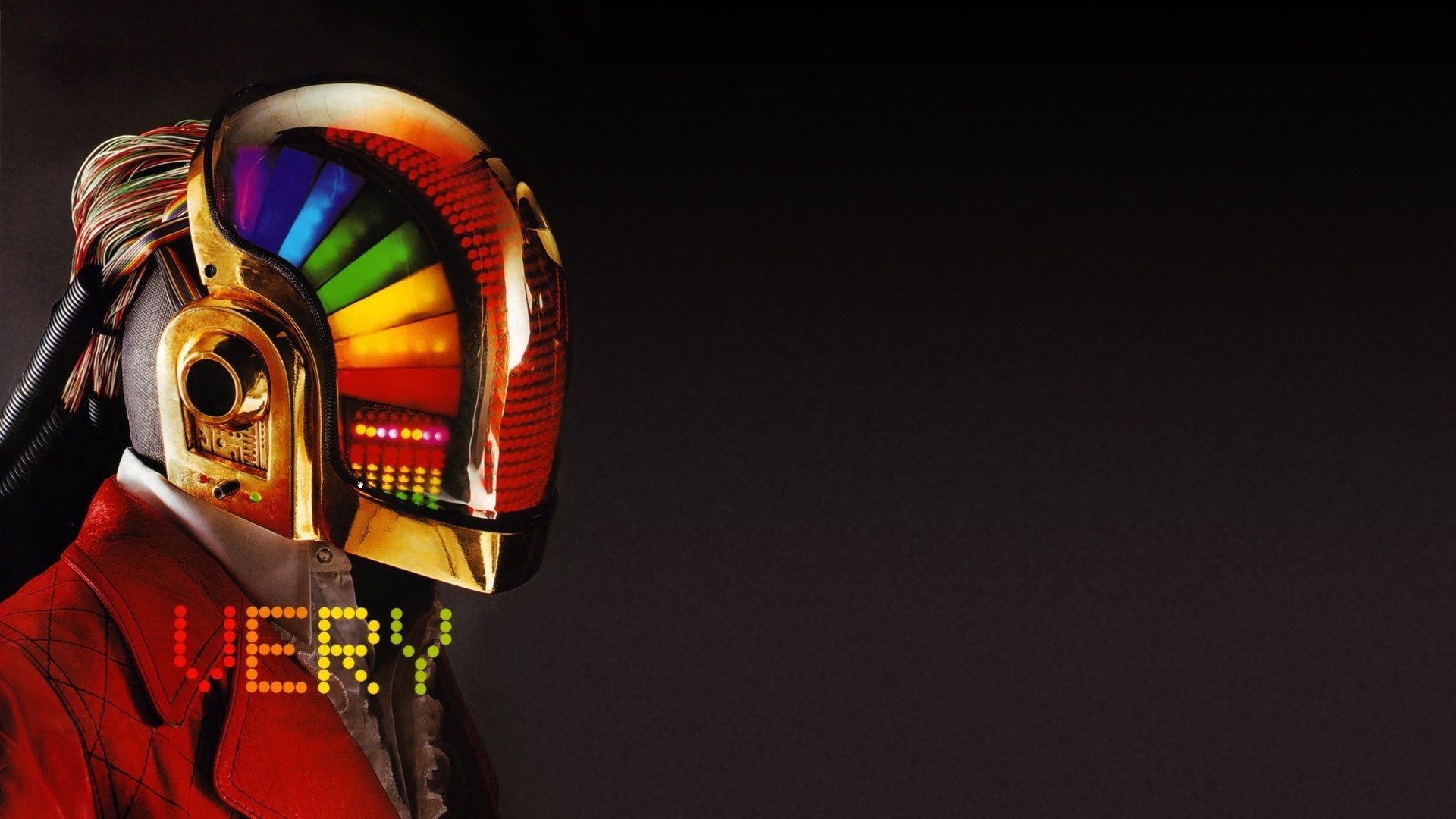 Daft Punk robot with rainbow visor and red jacket HD Wallpaper