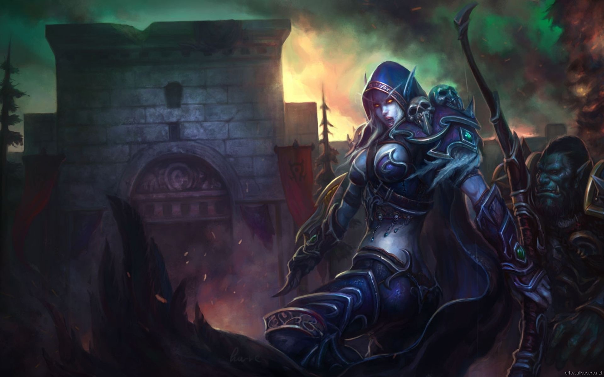 Sylvanas Windrunner and Orc from Warcraft HD Wallpaper