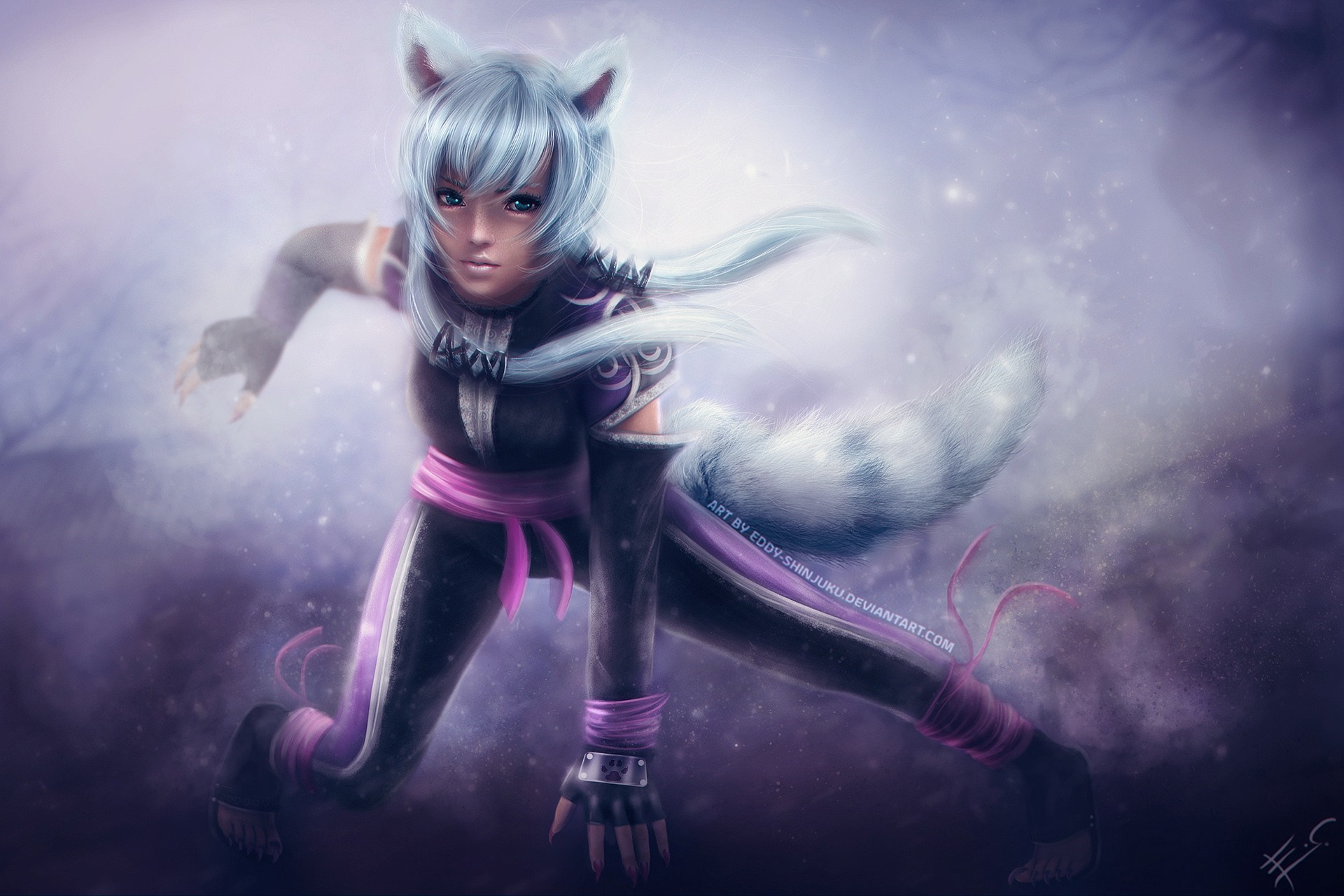 Anime girl with fox ears and tail HD Wallpaper