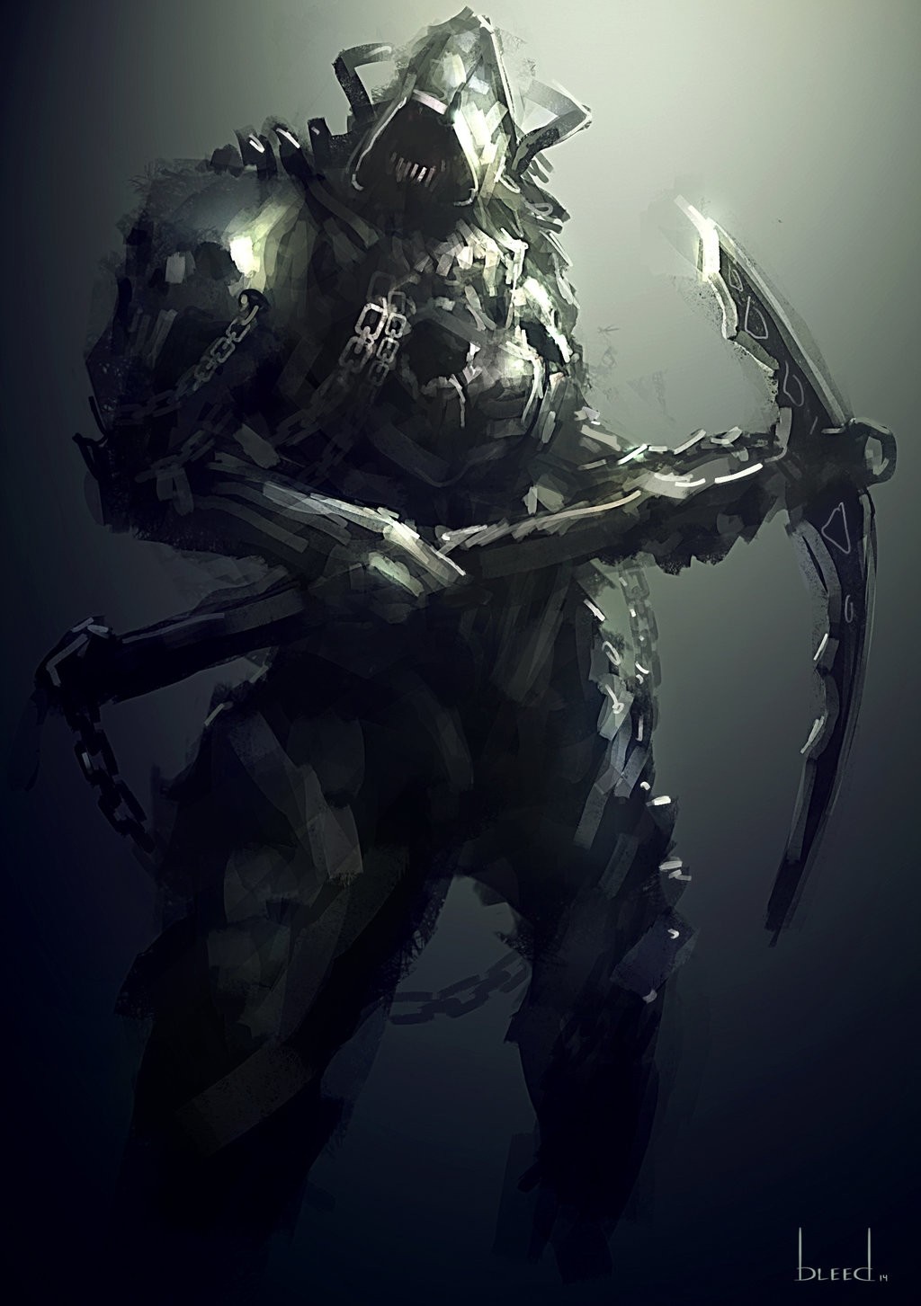 Dark fantasy warrior with chains and scythe HD Wallpaper