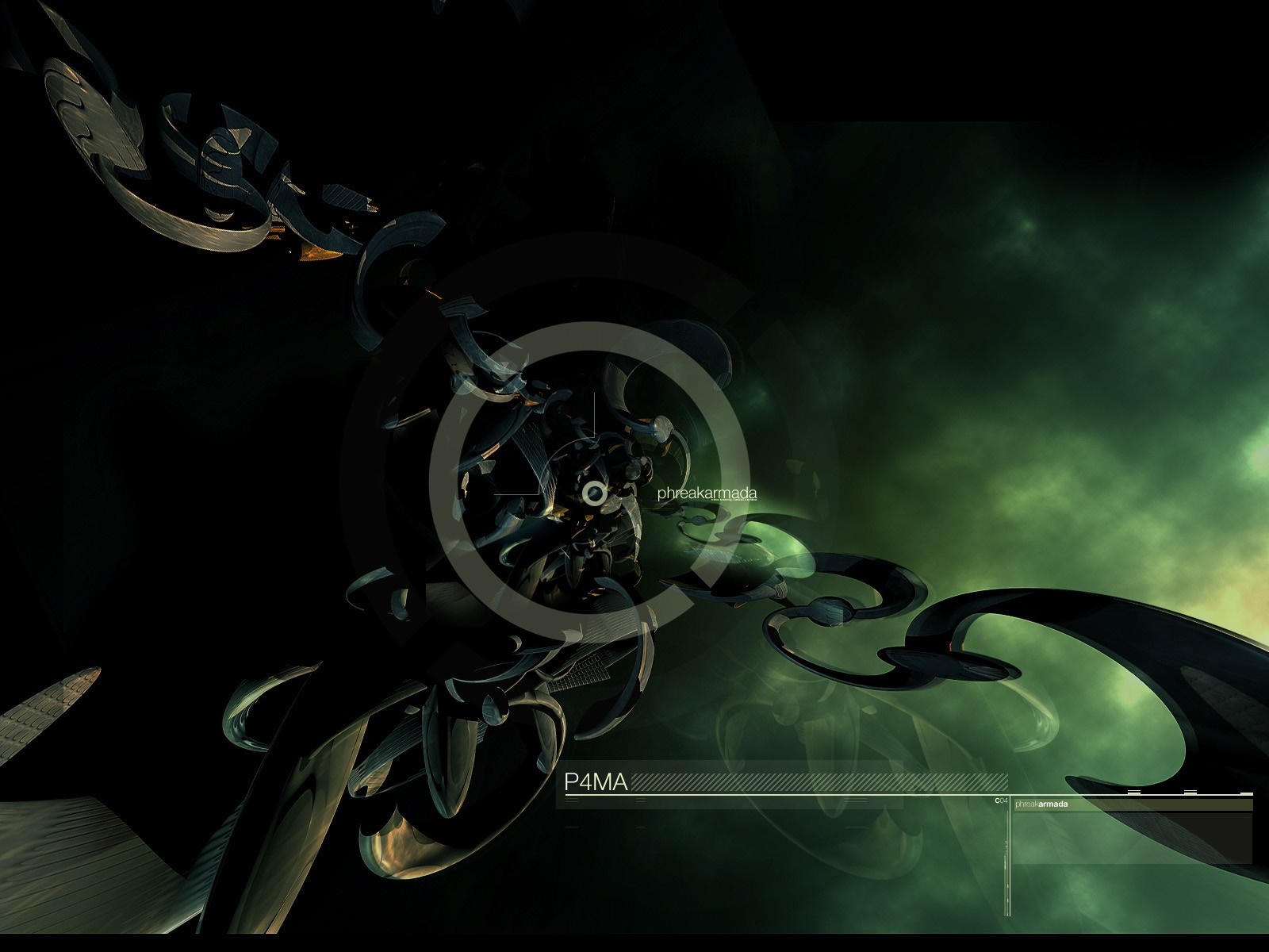Abstract fractal art with green nebula and text HD Wallpaper