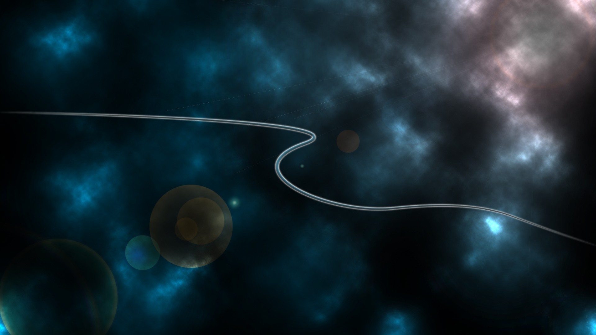 Digital art of a space nebula with planets and a ringed object HD Wallpaper