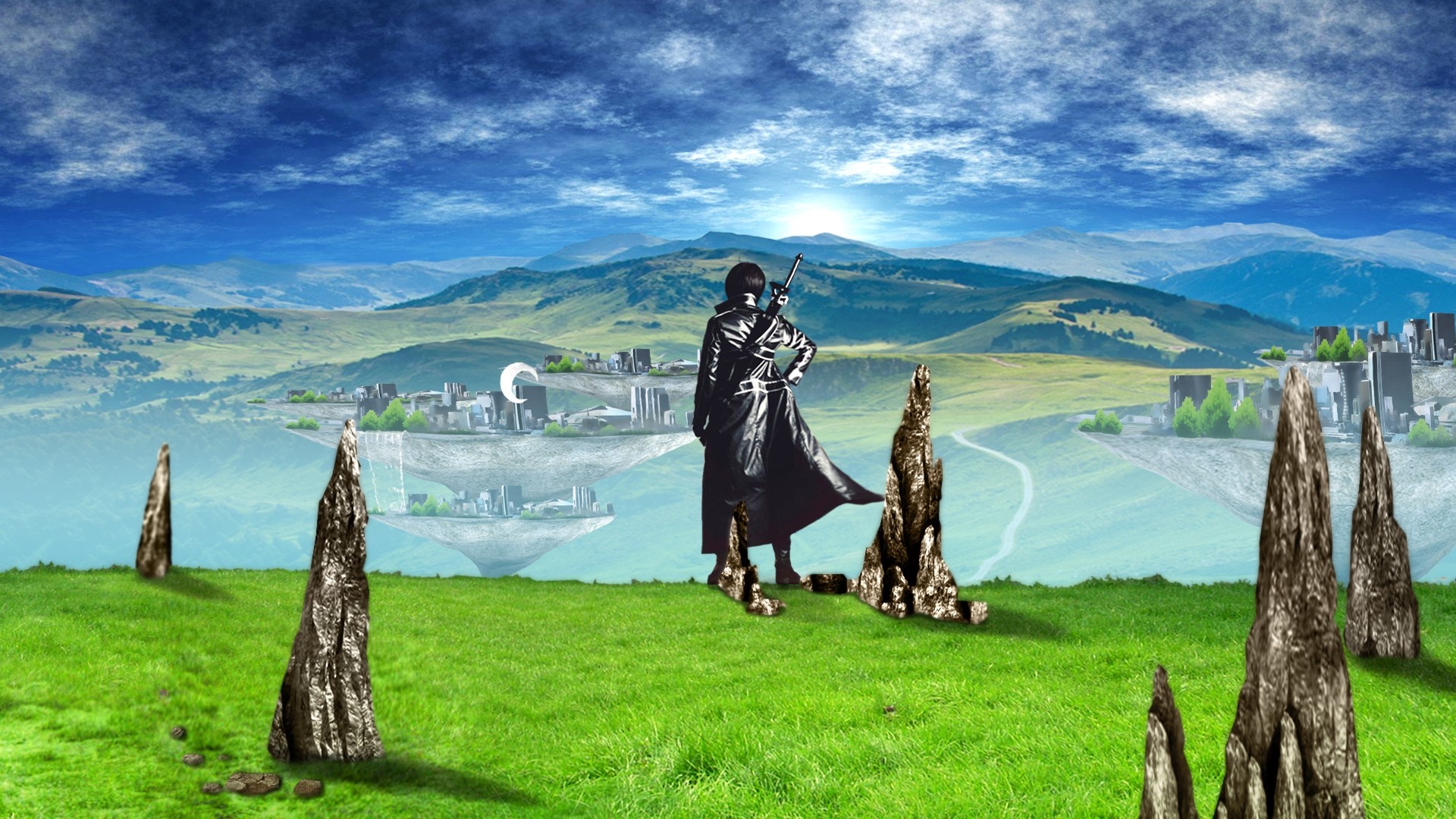 Kirigaya Kazuto from Sword Art Online in a fantasy landscape HD Wallpaper