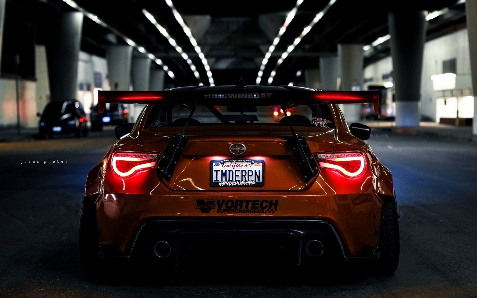 Orange Scion FR-S with large rear wing HD Wallpaper