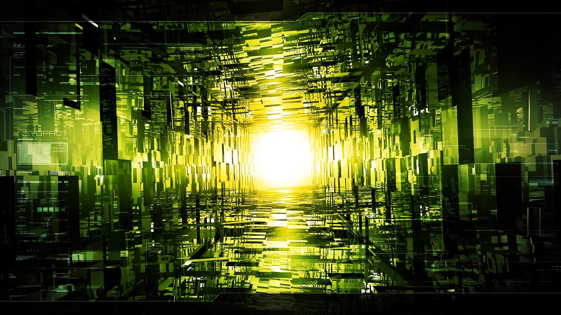 Abstract green digital tunnel with bright light HD Wallpaper