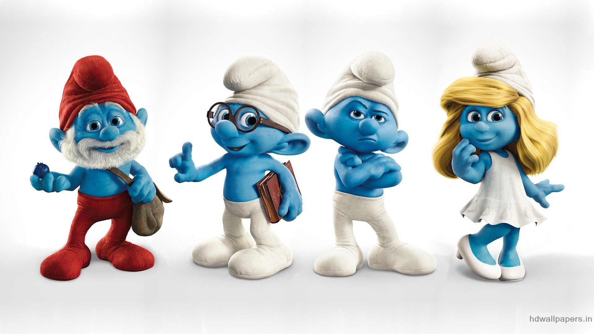 The Smurfs characters Papa Smurf, Brainy Smurf, Hefty Smurf, and Smurfette HD Wallpaper