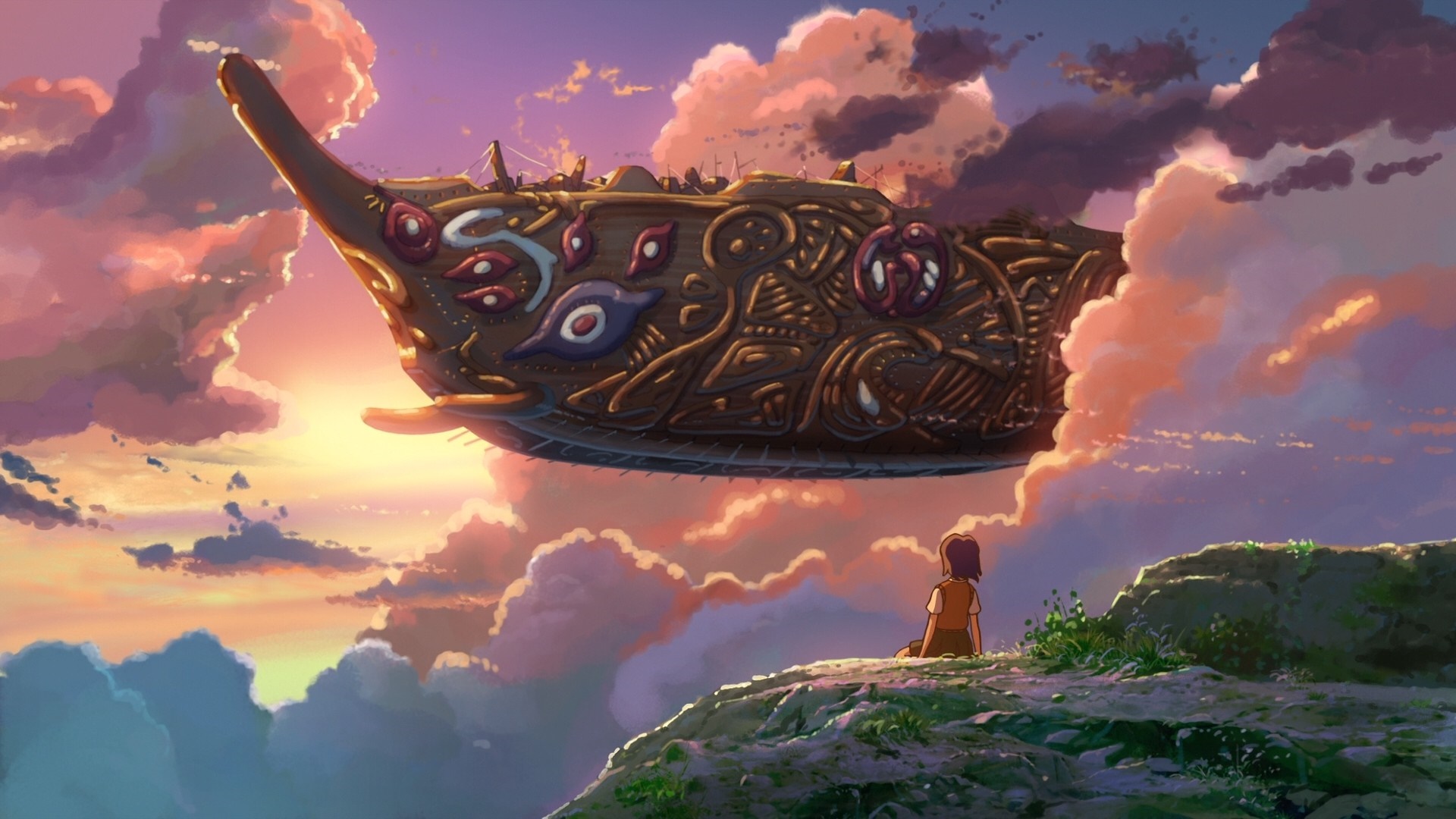 Hoshi wo Ou Kodomo screenshot of a girl watching a ship HD Wallpaper