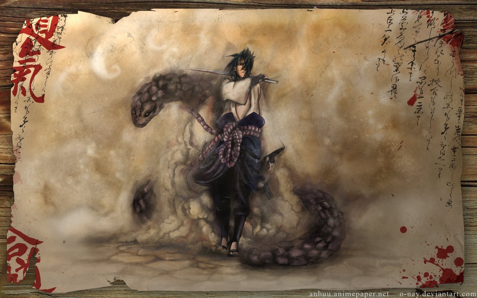 Sasuke Uchiha with a snake from Naruto Shippuden HD Wallpaper