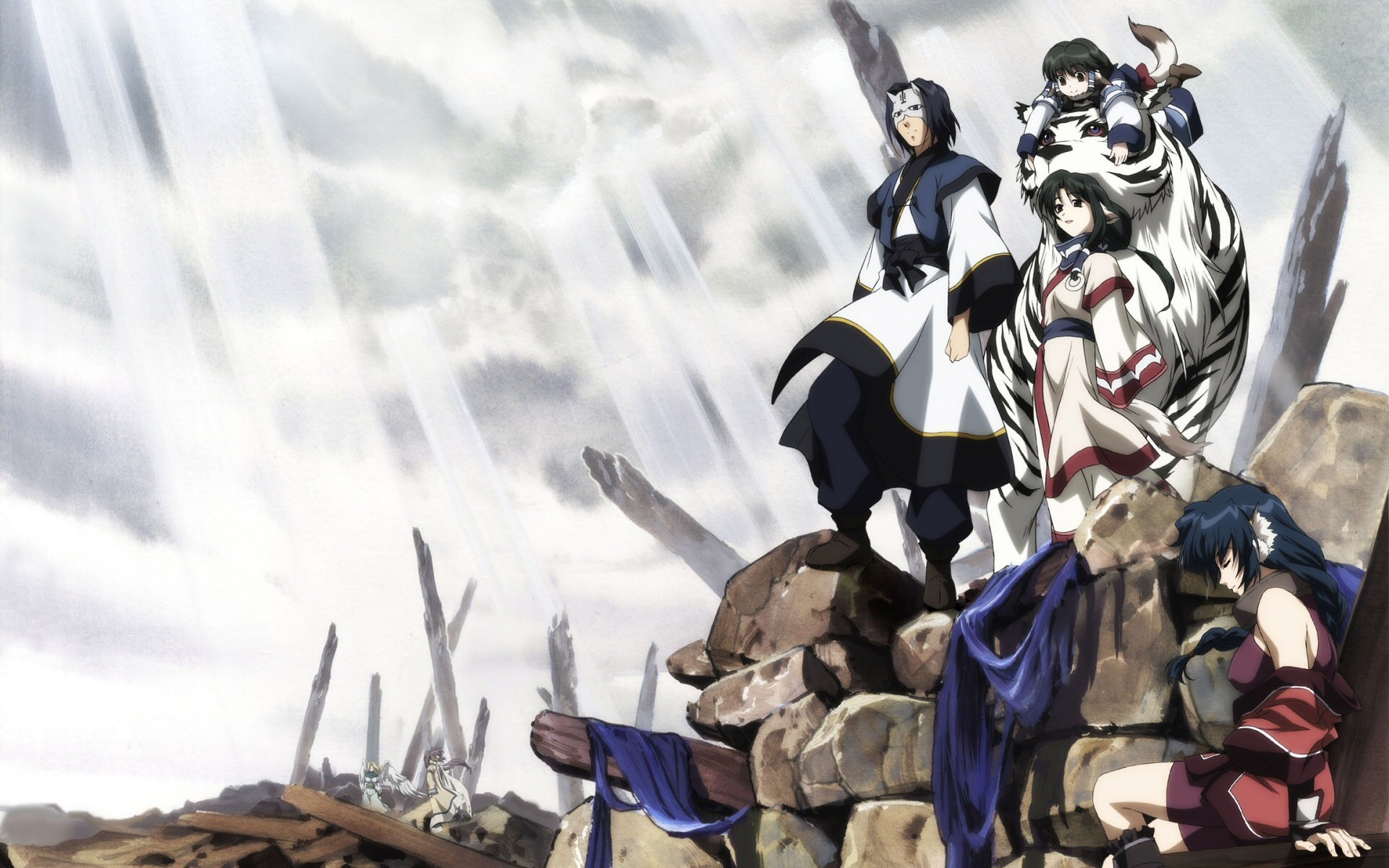 Characters from Utawarerumono with a white tiger HD Wallpaper
