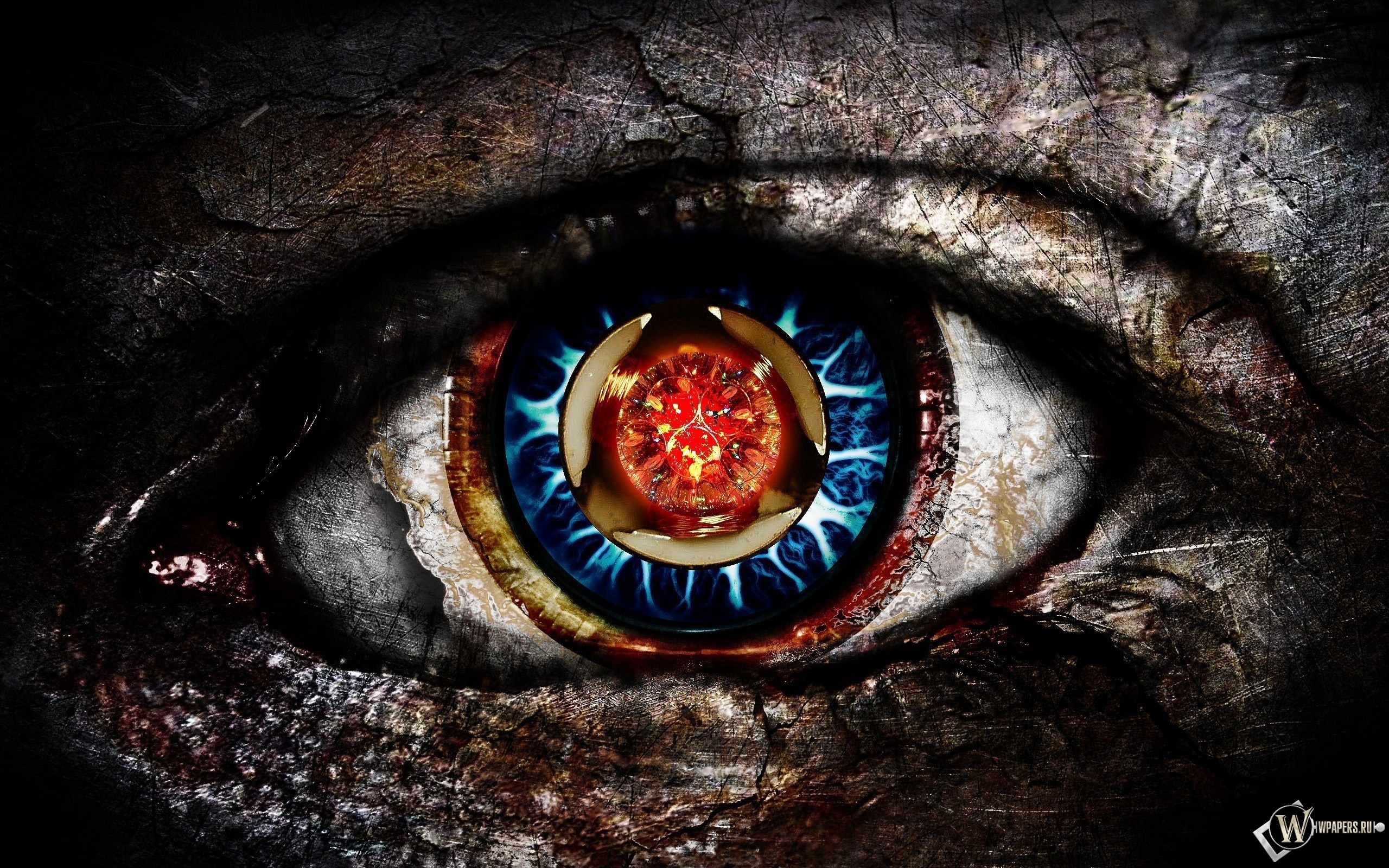 Close-up of a digital art eye with red and blue iris HD Wallpaper