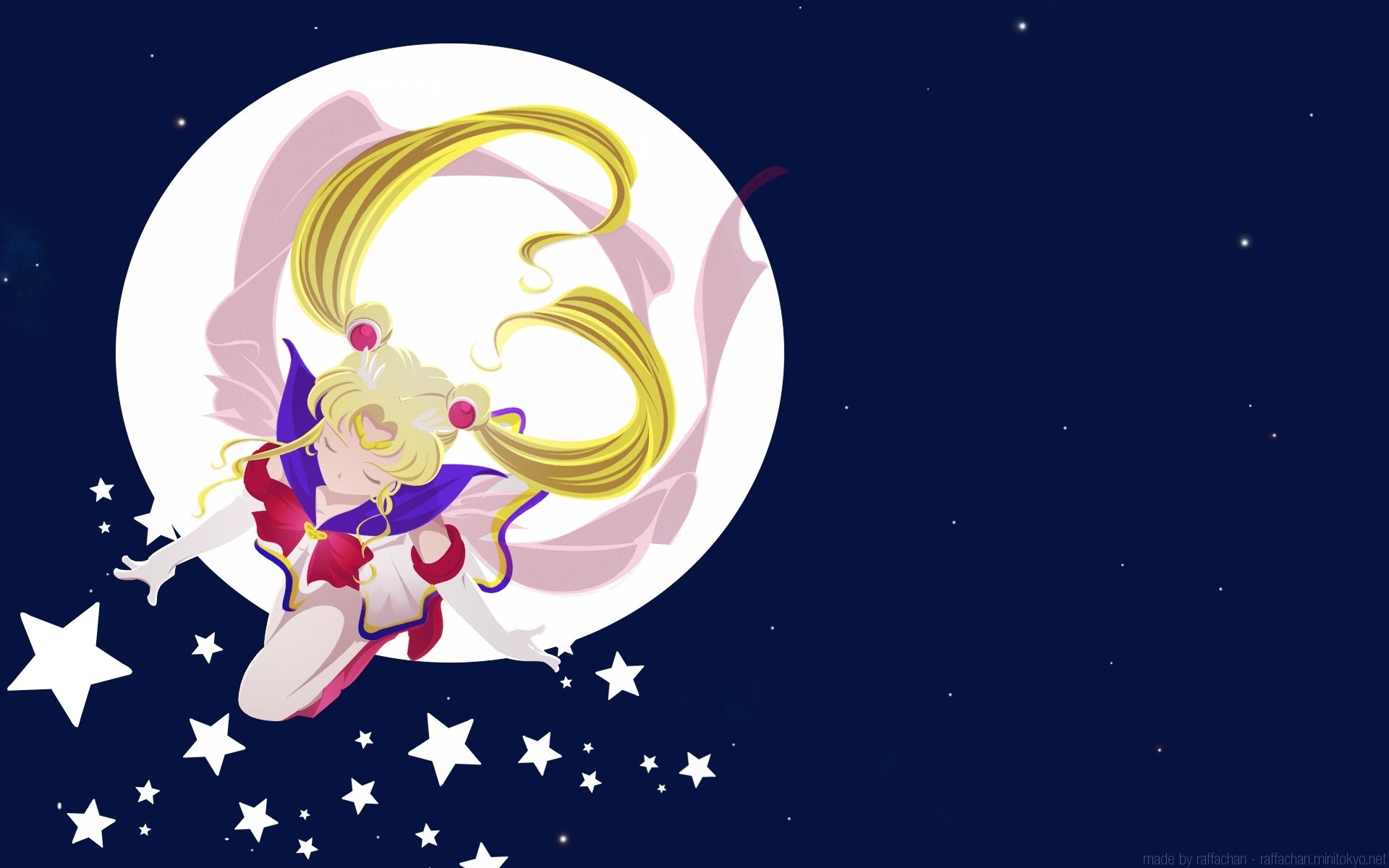 Sailor Moon character flying in front of the moon with stars HD Wallpaper