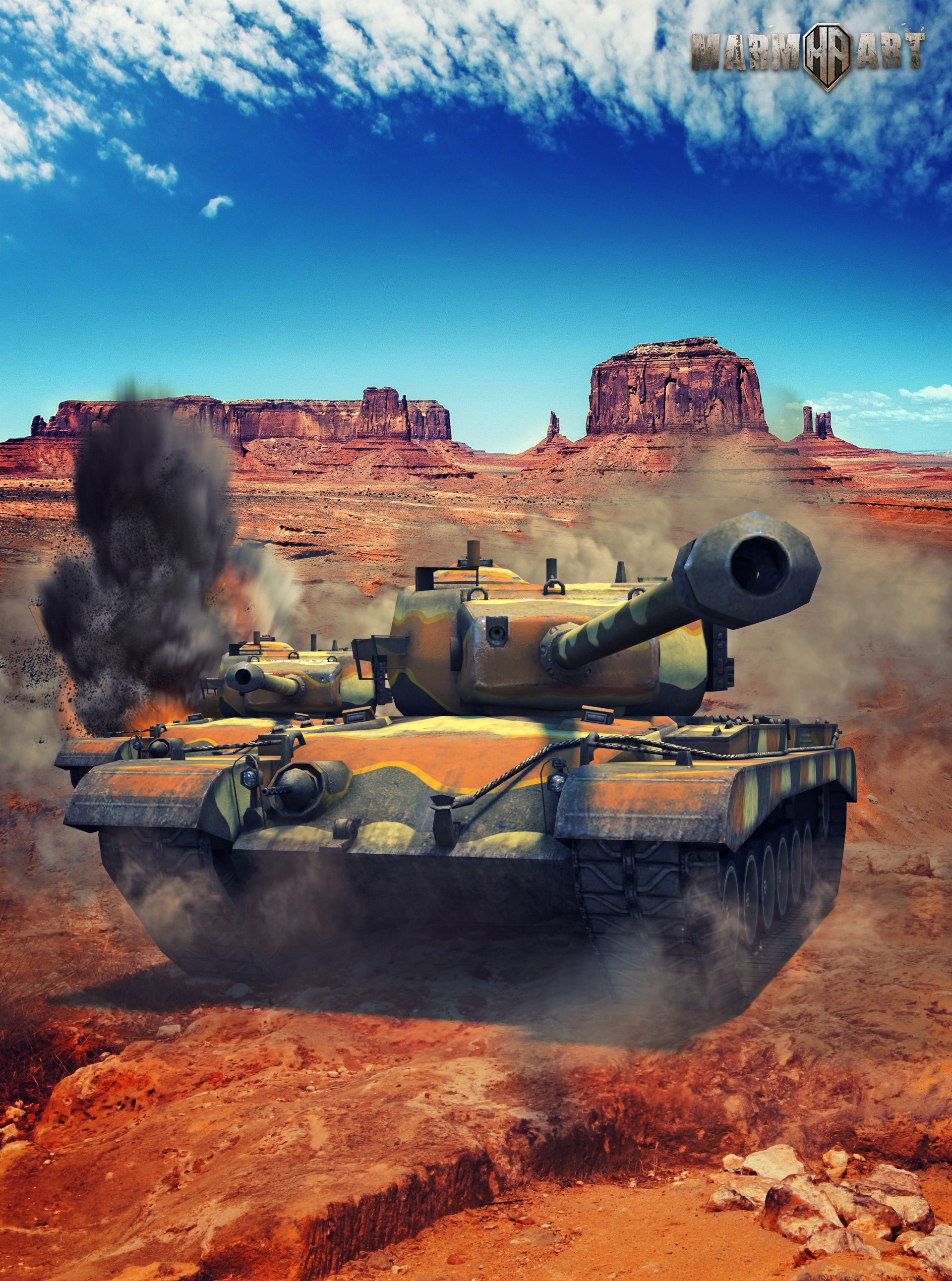 Tank from World of Tanks in a desert landscape HD Wallpaper