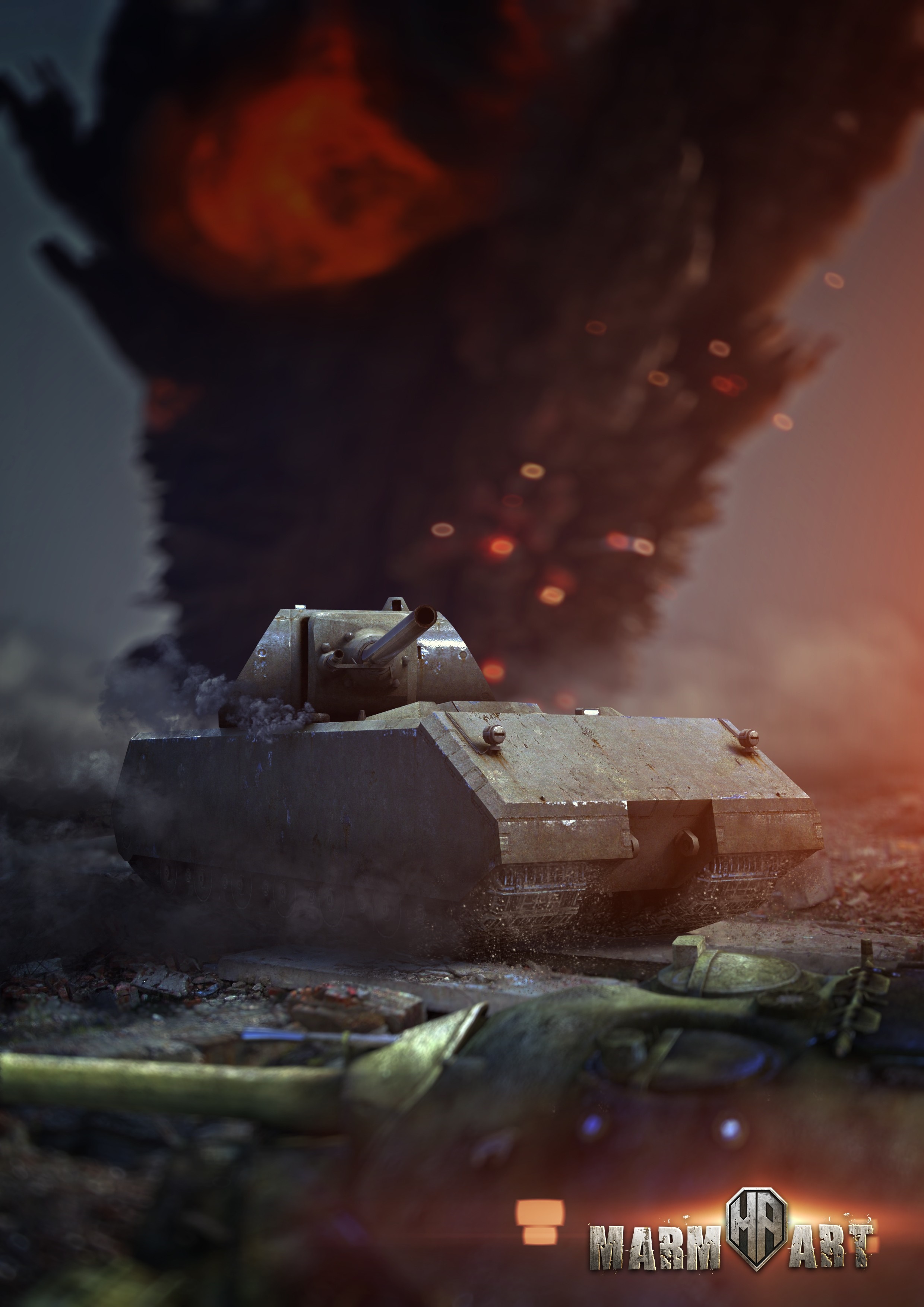 Maus tank in World of Tanks during an explosion HD Wallpaper