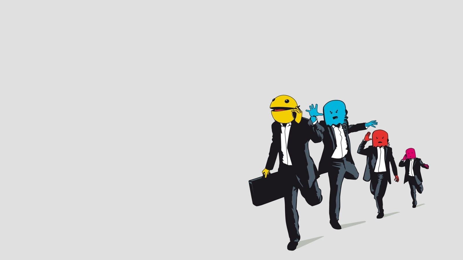 Pac-Man characters in suits running HD Wallpaper