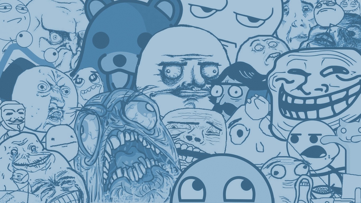 Collage of popular internet memes in blue tones HD Wallpaper