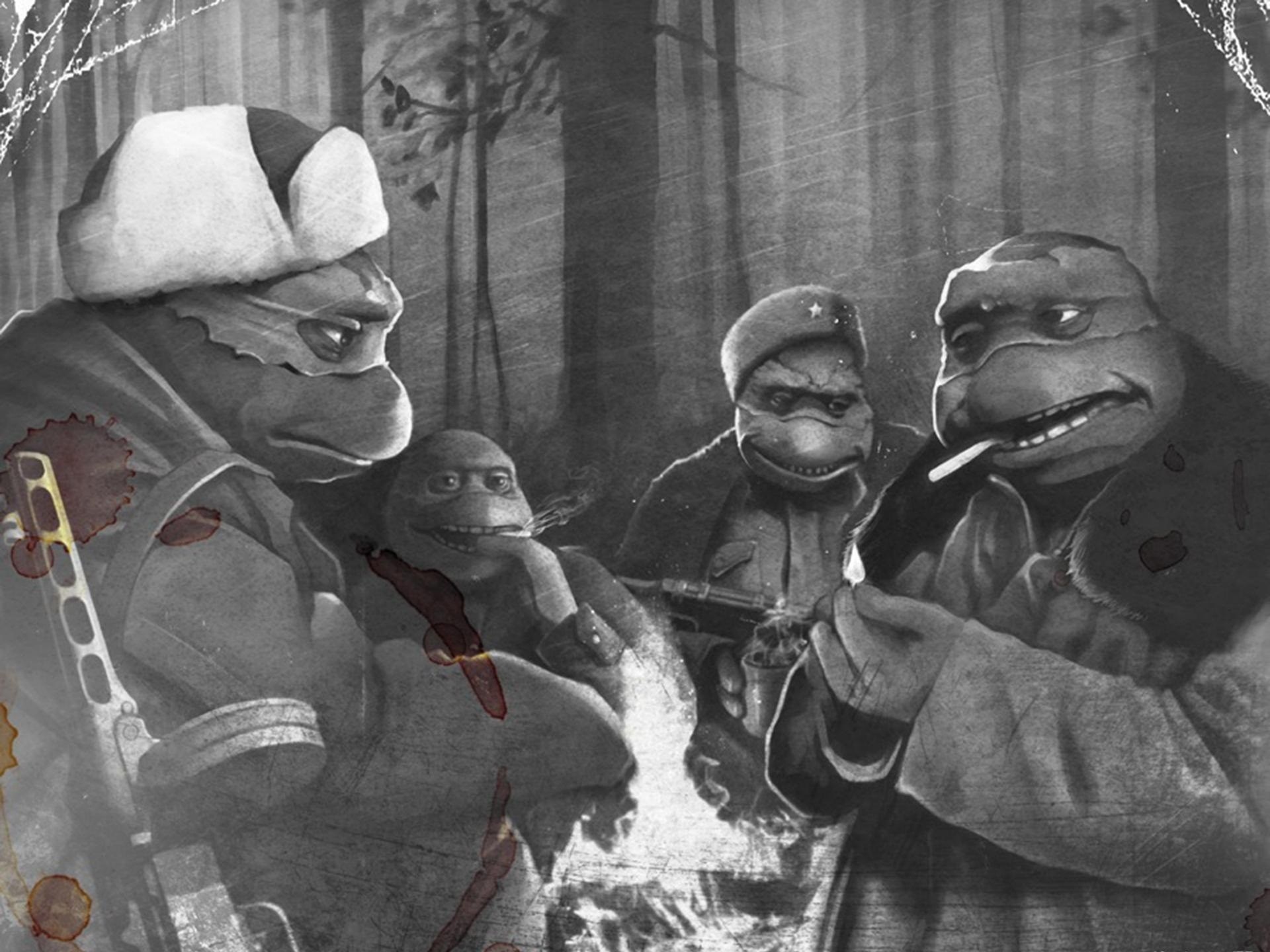 Teenage Mutant Ninja Turtles in military uniforms HD Wallpaper