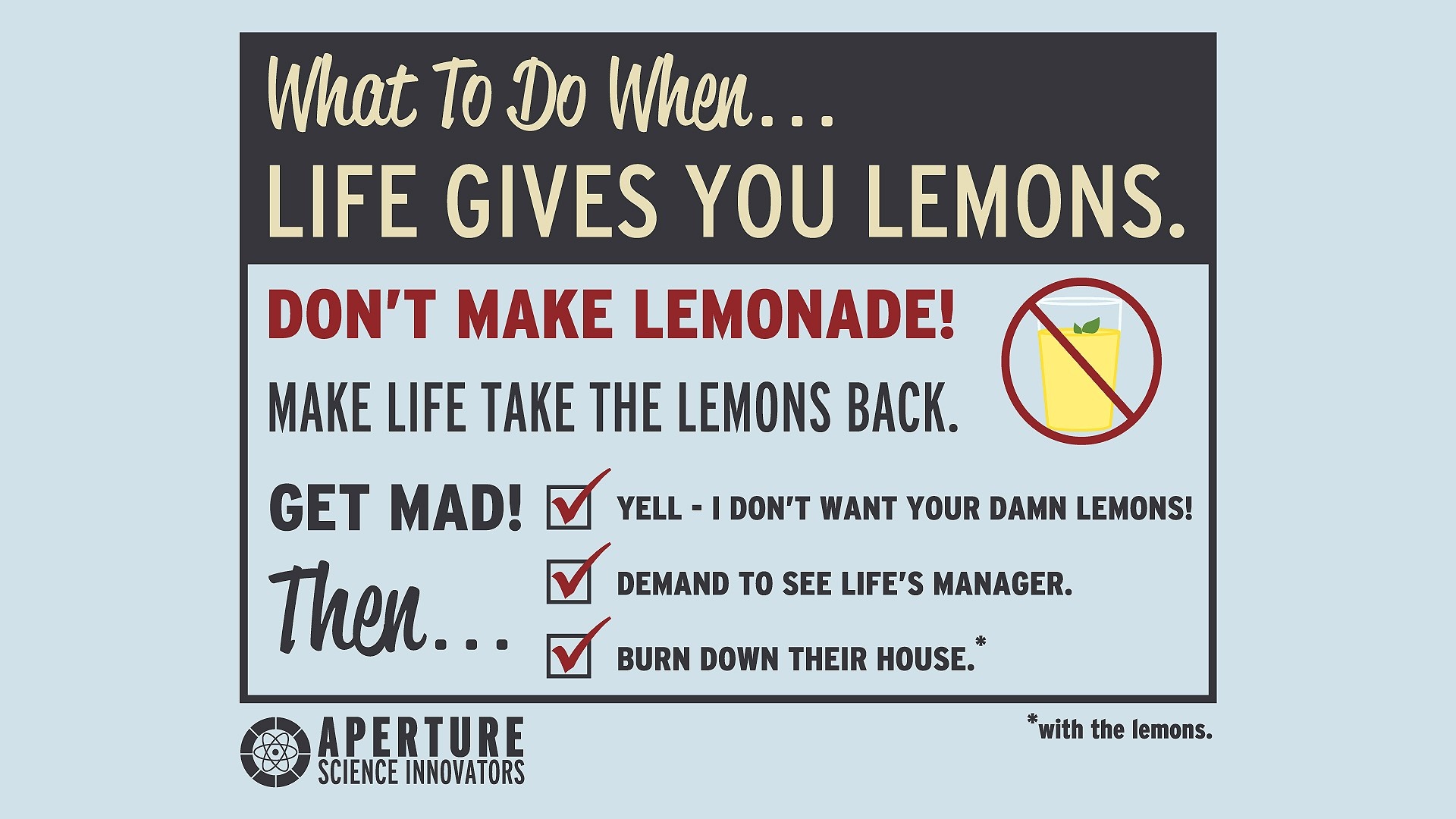 What To Do When Life Gives You Lemons by Aperture Science HD Wallpaper