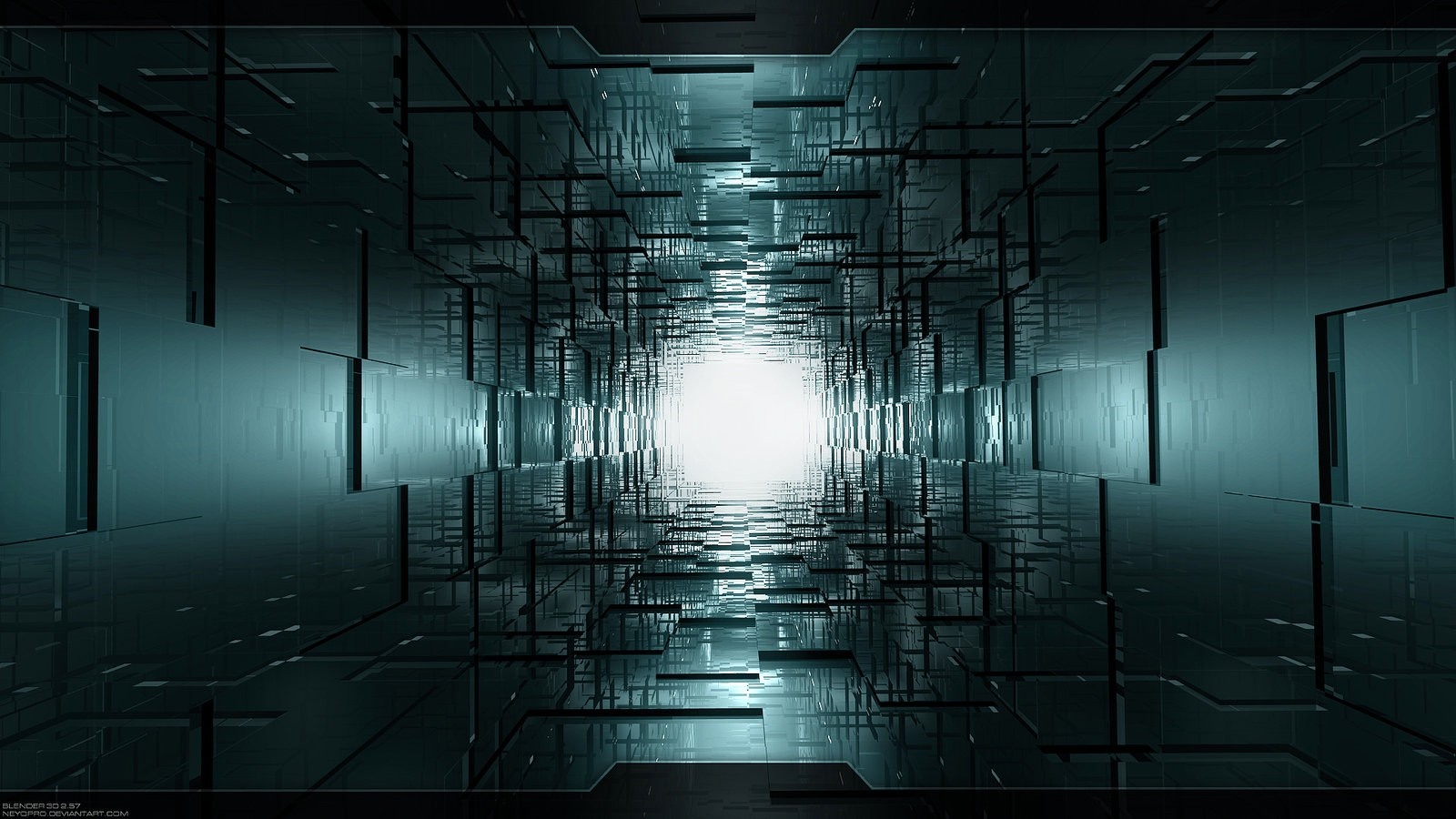 Digital art of a futuristic tunnel with light at the end HD Wallpaper