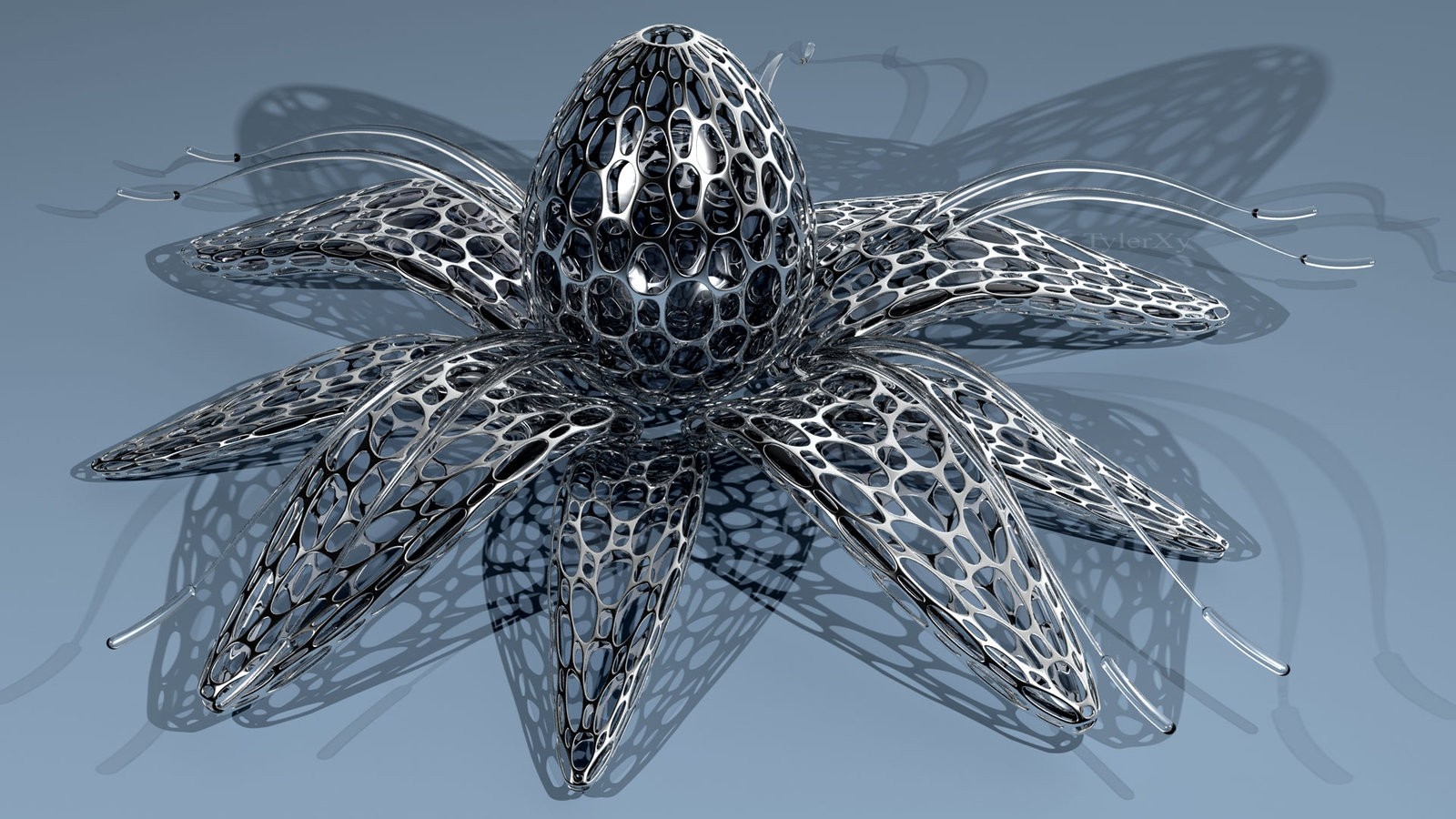 Abstract metallic flower render with shadows HD Wallpaper