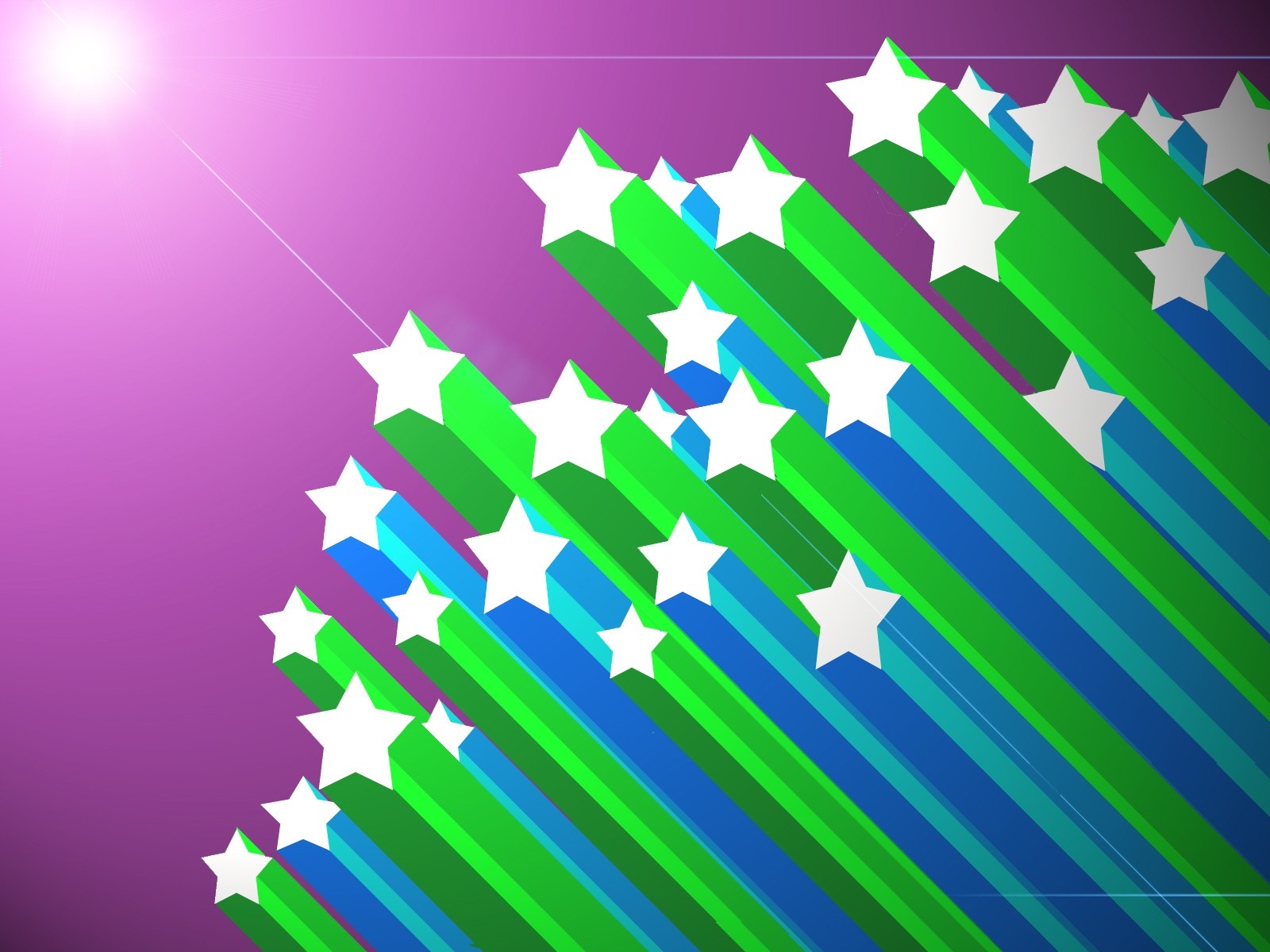 White stars with green and blue trails on purple background HD Wallpaper