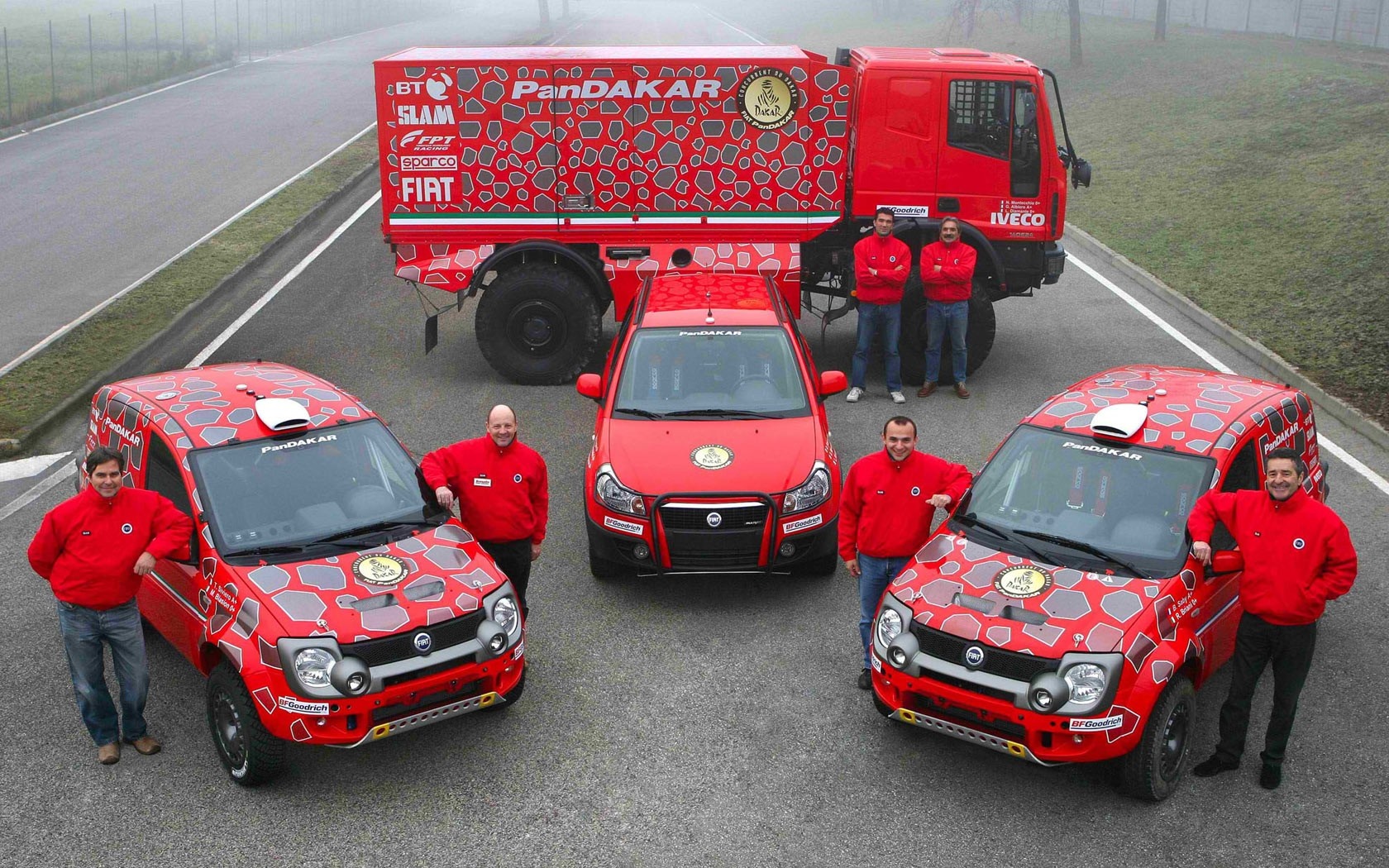 Fiat Panda Dakar rally vehicles and crew HD Wallpaper
