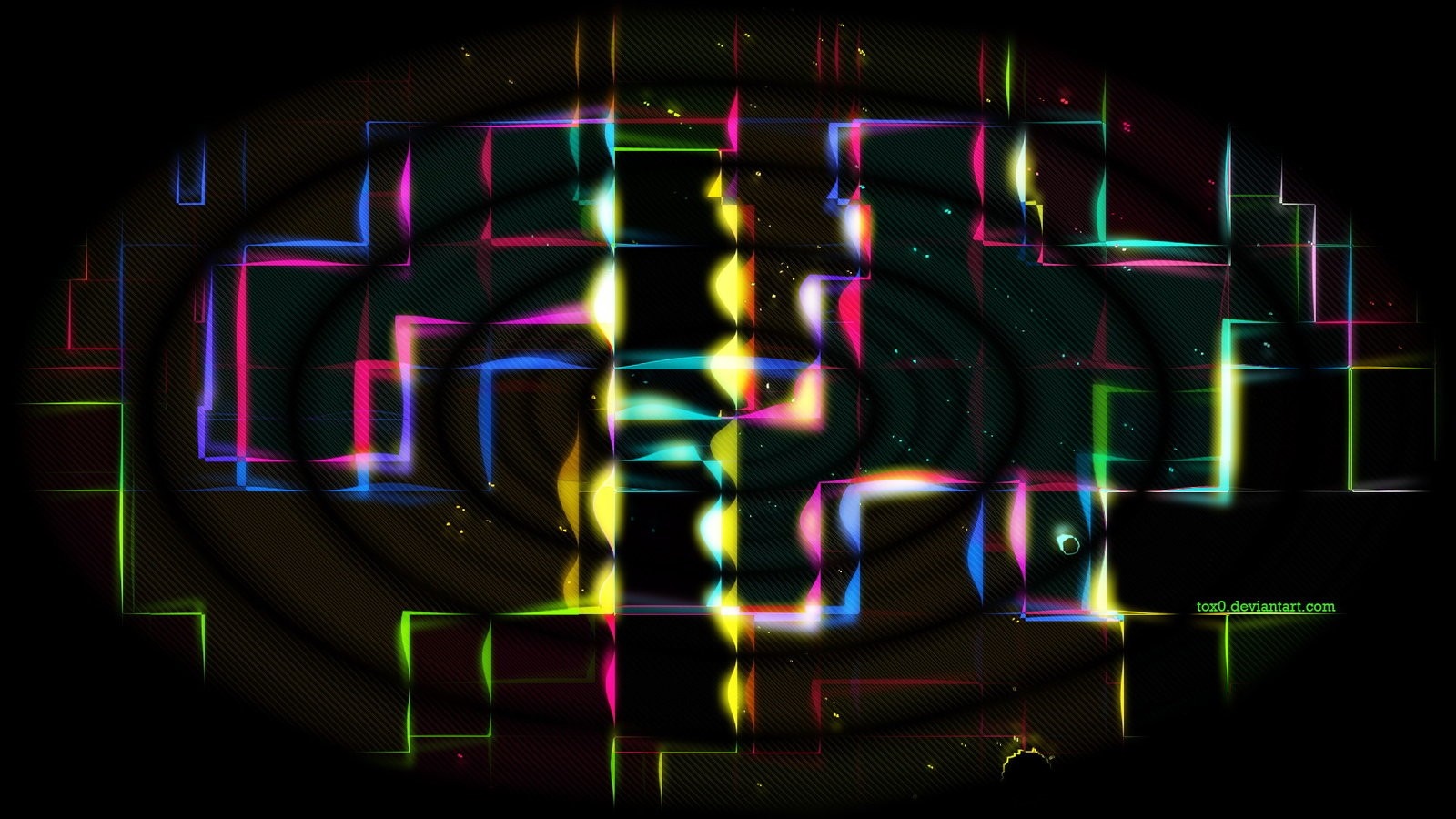 Abstract Neon Geometric Shapes with Light Effects HD Wallpaper