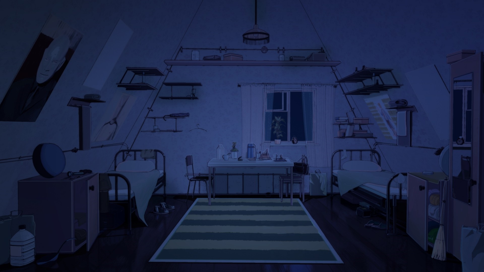 Room with beds and a table from Everlasting Summer HD Wallpaper