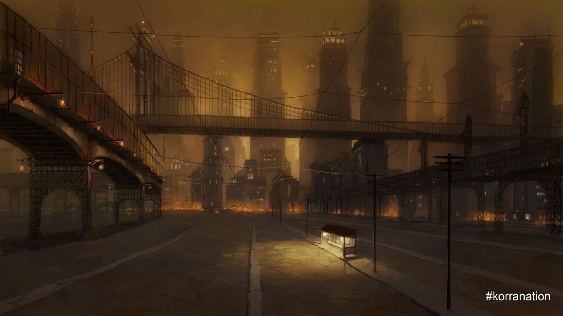 Republic City Bridge at Night from The Legend of Korra HD Wallpaper