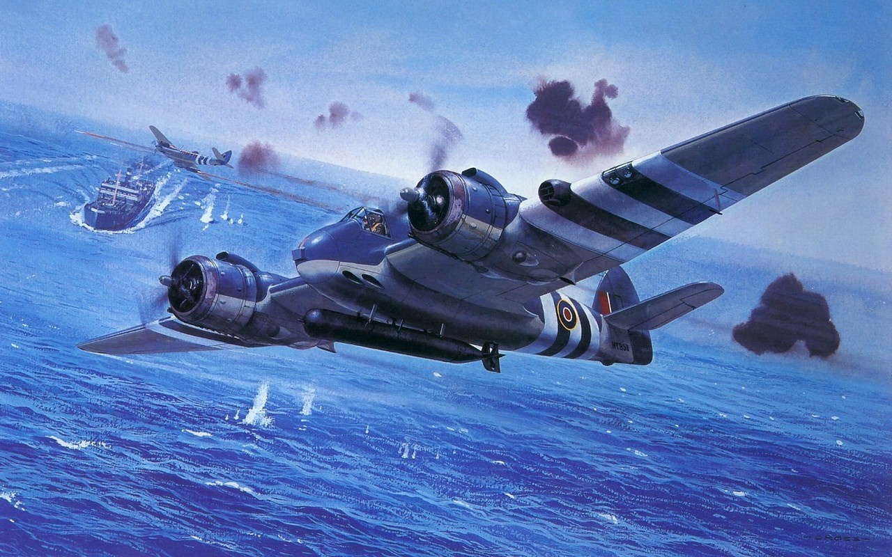 Bristol Beaufighter attacking a ship during WWII HD Wallpaper