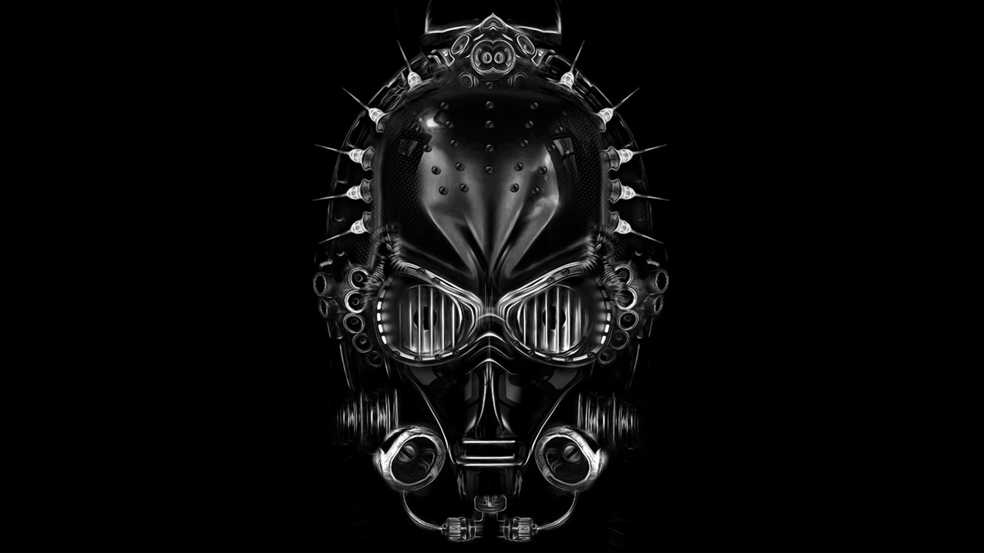 Monochrome illustration of a mechanical mask HD Wallpaper