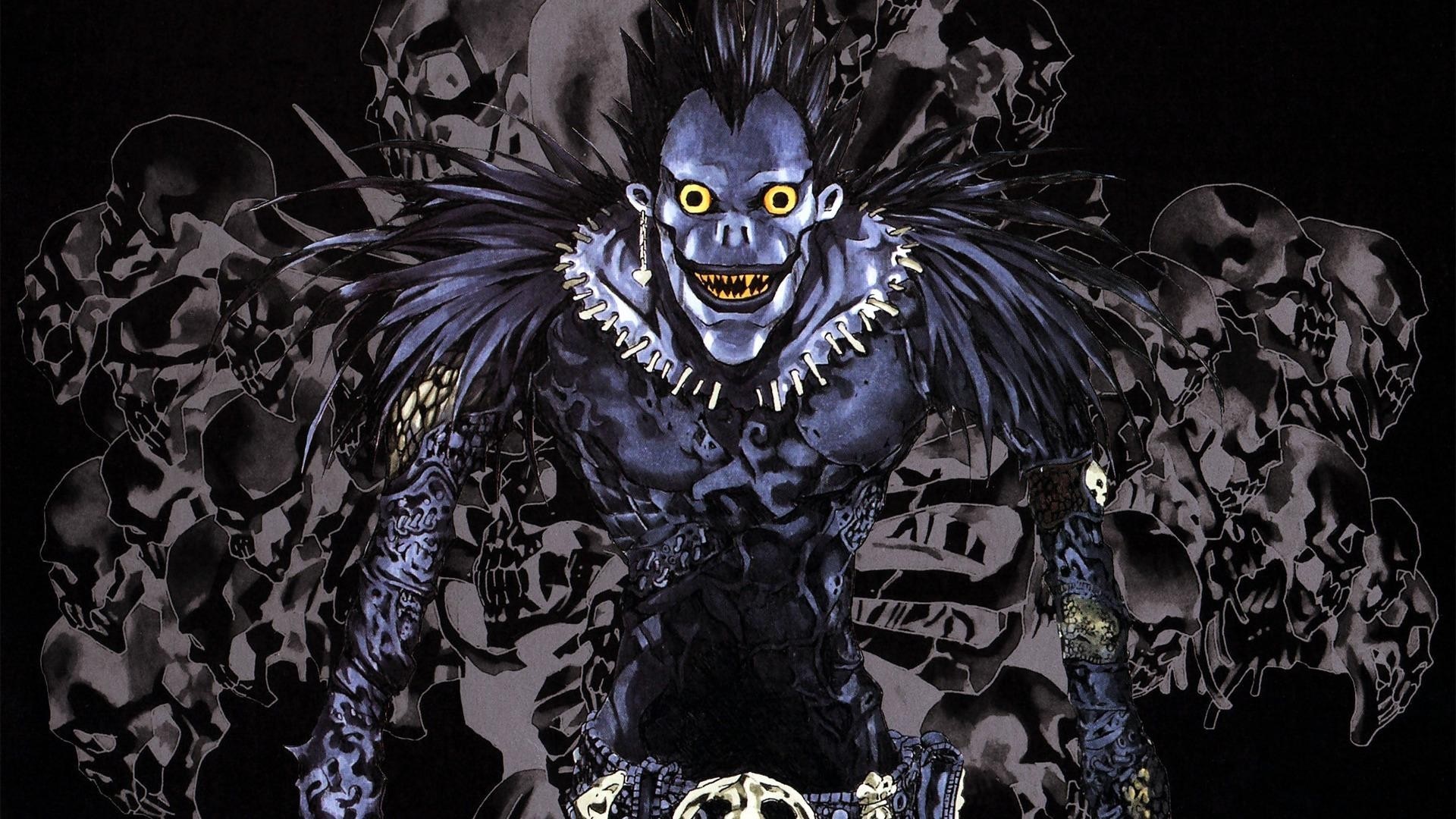 Ryuk from Death Note surrounded by skulls HD Wallpaper