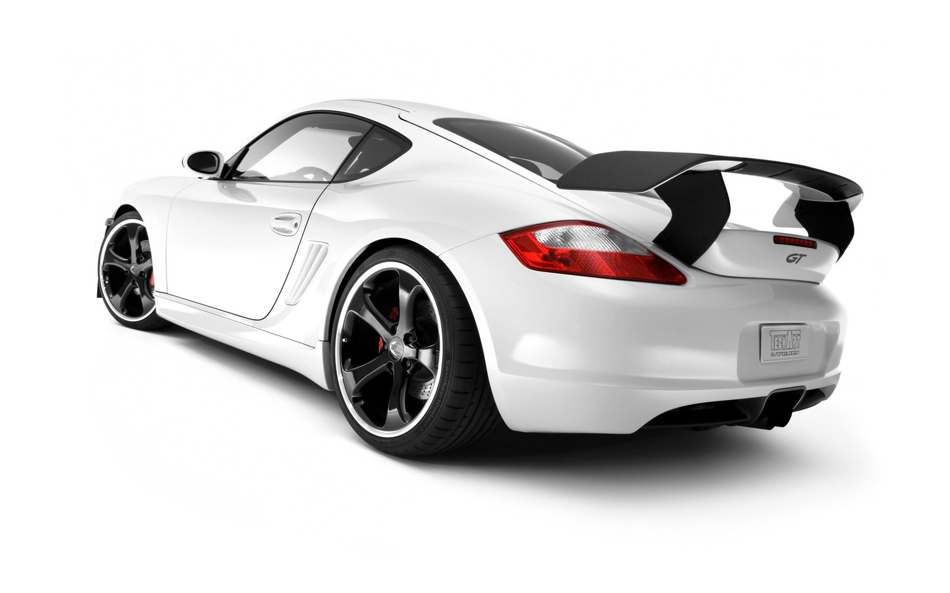 White Porsche Cayman GT with a large rear spoiler HD Wallpaper