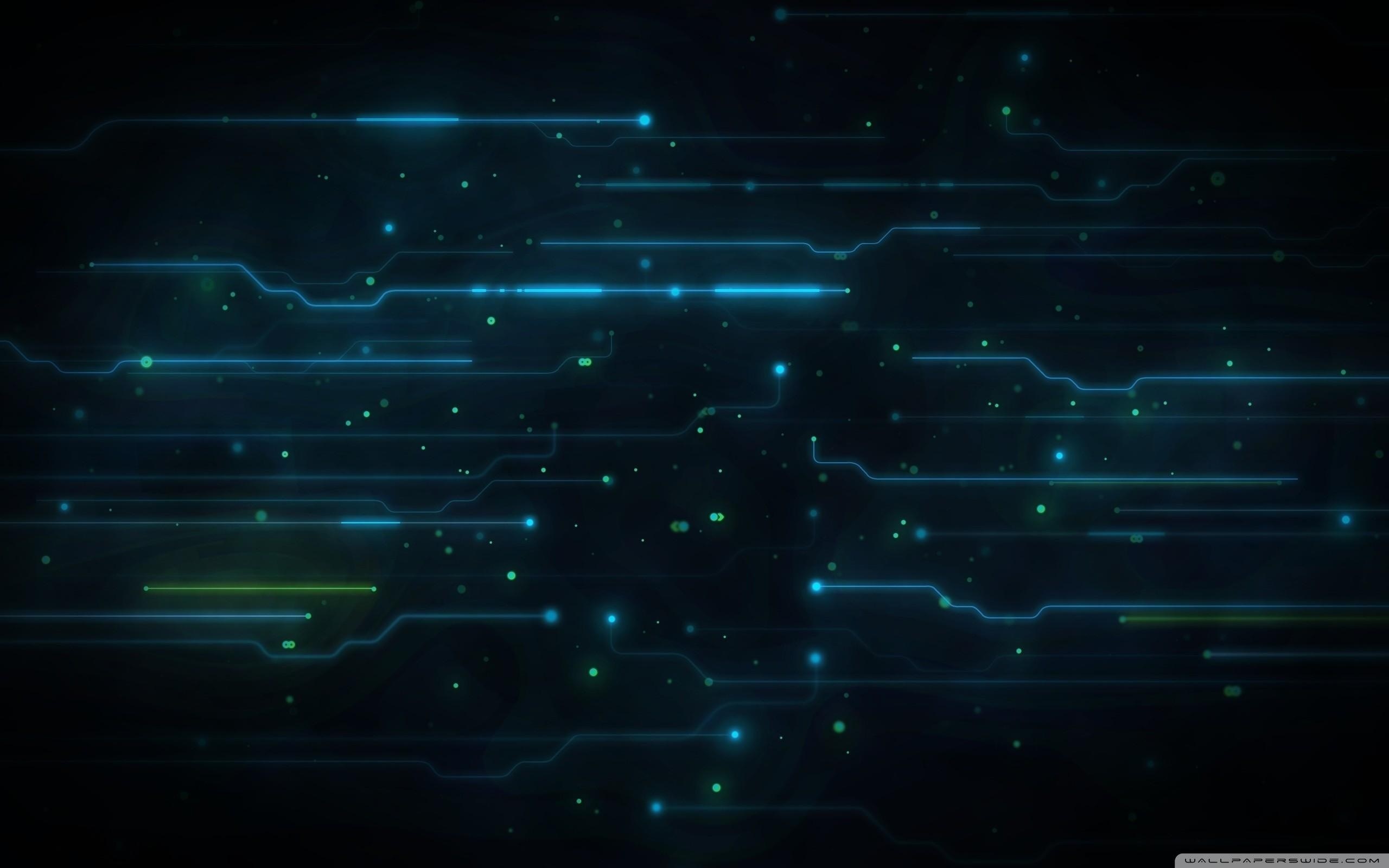 Abstract blue and green circuit board lines on dark background HD Wallpaper