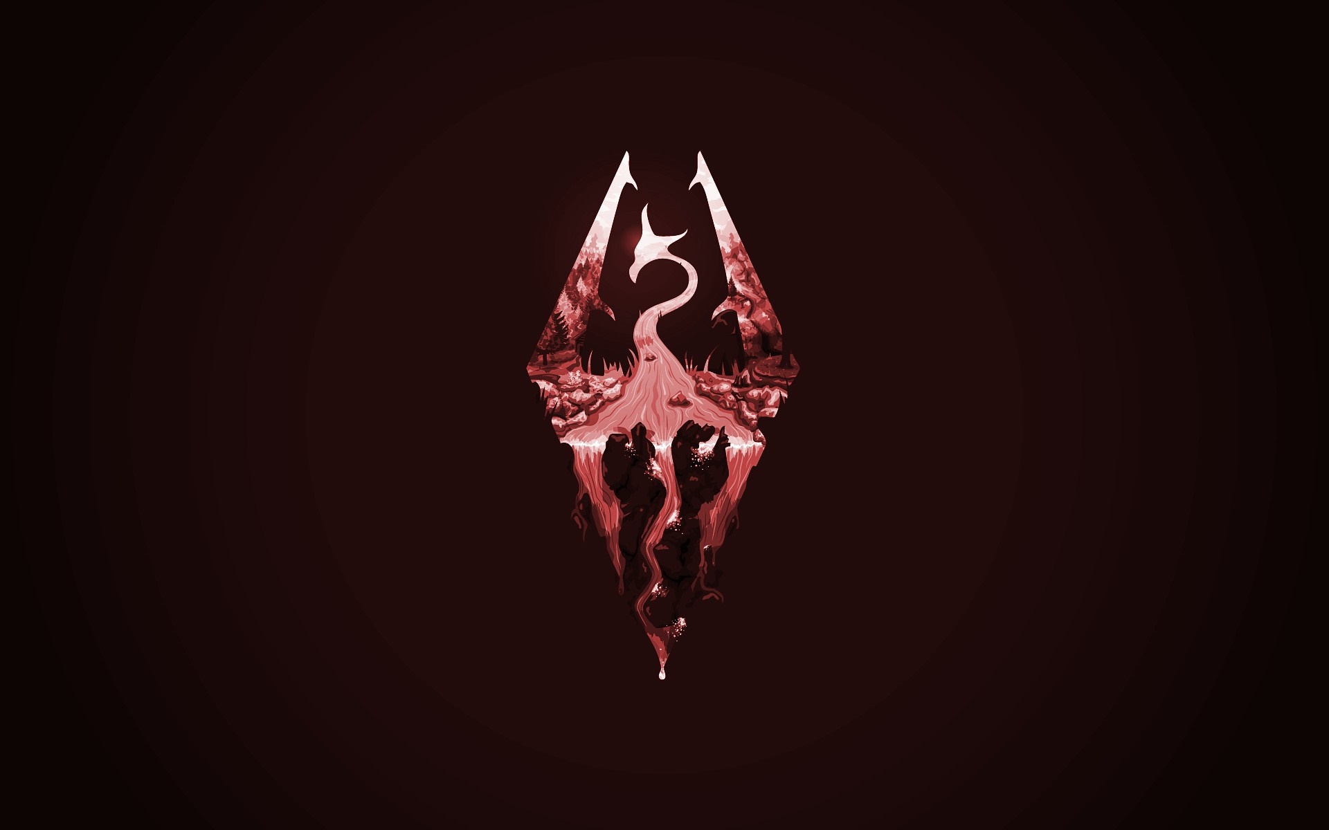 The Elder Scrolls V Skyrim logo with dragon and landscape HD Wallpaper