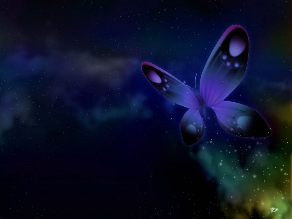 Fantasy illustration of a purple butterfly in space HD Wallpaper