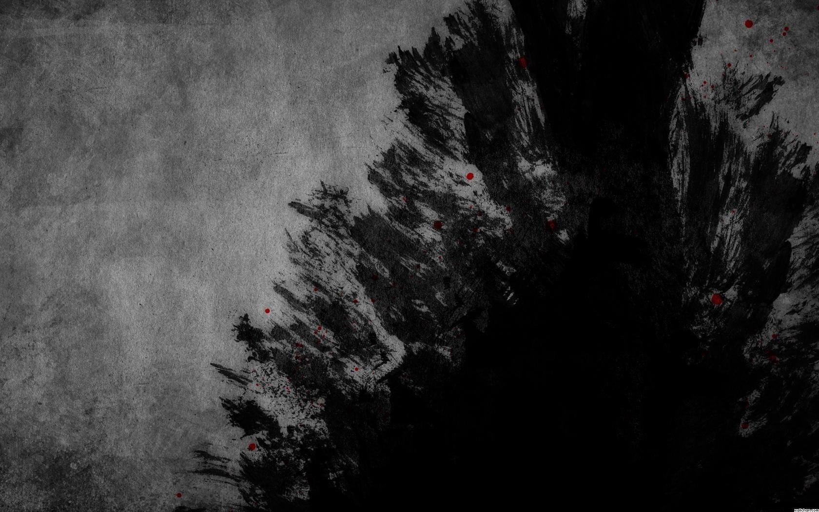 Abstract black ink splatters on textured gray background HD Wallpaper