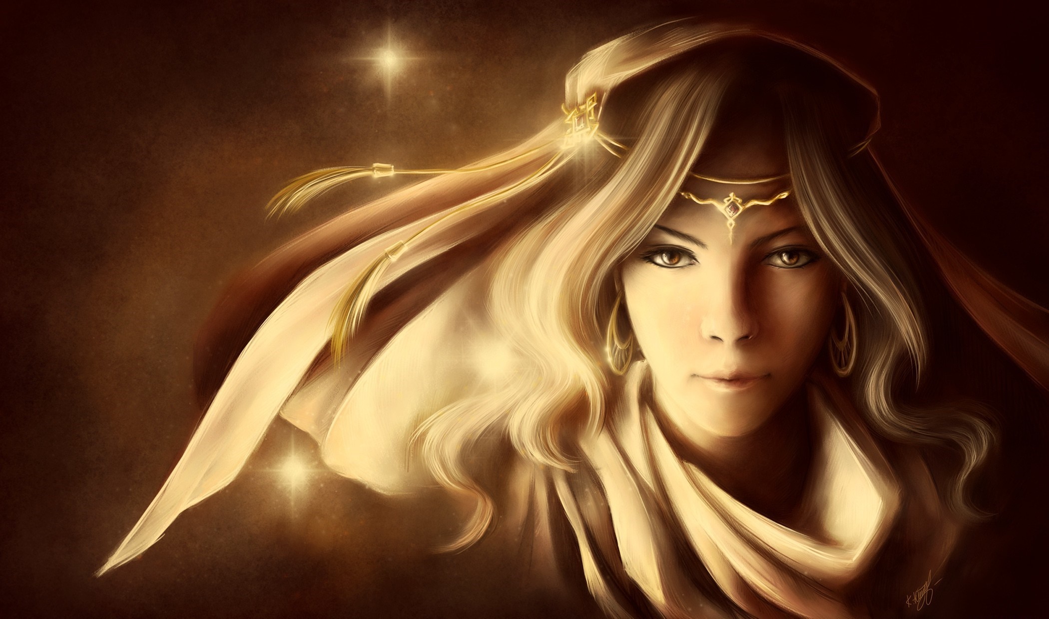 Fantasy art of a woman with flowing hair HD Wallpaper